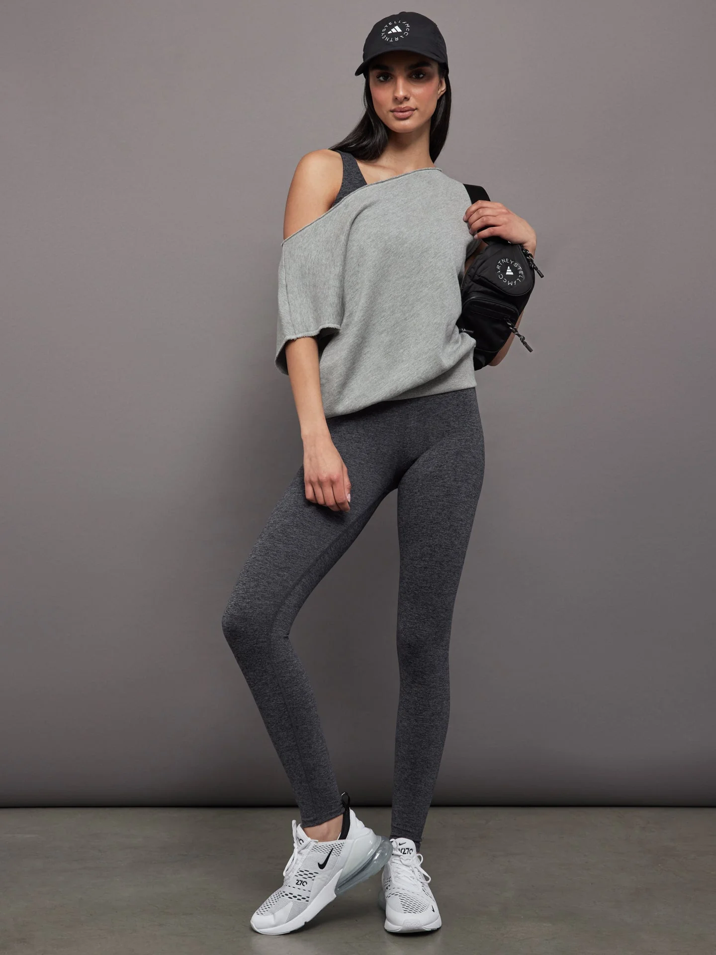 Carbon38 | Short Sleeve Off Shoulder Sweatshirt in French Terry | Heather Grey - Image 4