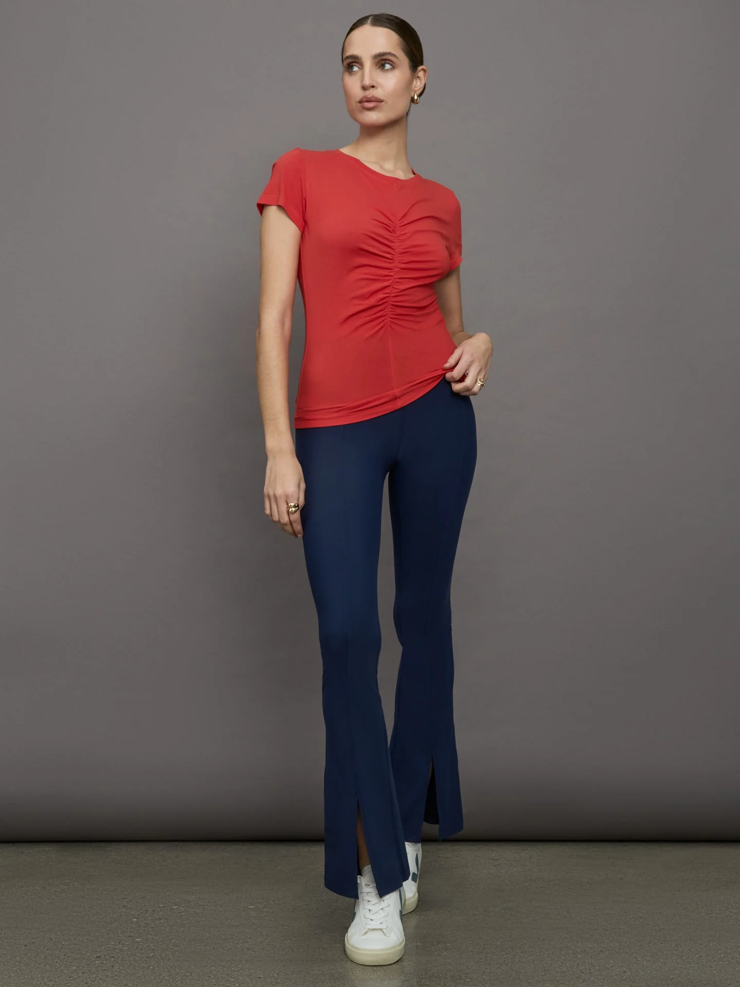 Carbon38 | Short Sleeve Ruched Front Tee | Bittersweet - Image 2