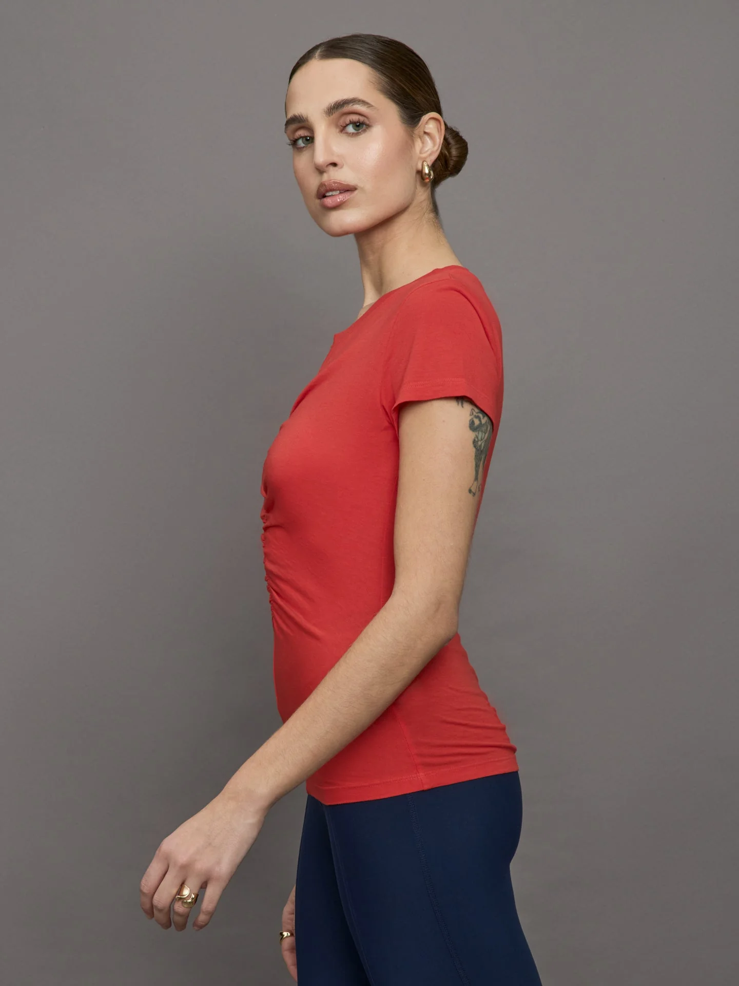 Carbon38 | Short Sleeve Ruched Front Tee | Bittersweet - Image 3