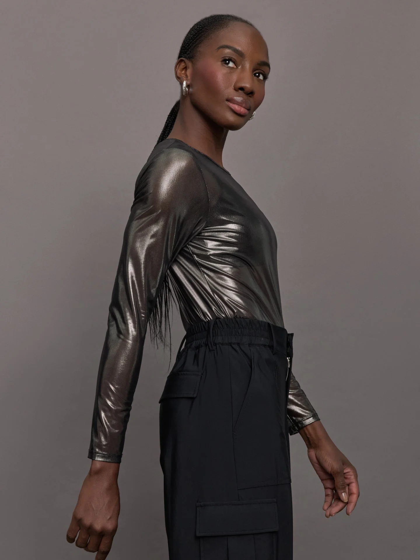 Carbon38 | Silver Mesh Long Sleeve Top | Grey Mesh - Image 3