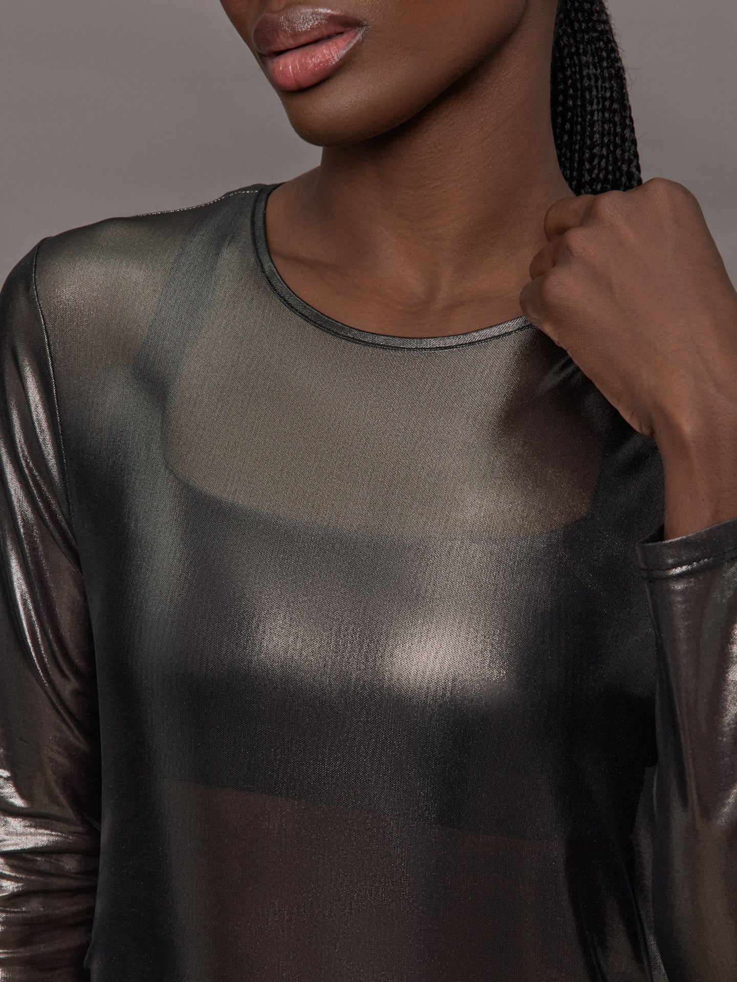 Carbon38 | Silver Mesh Long Sleeve Top | Grey Mesh - Image 5
