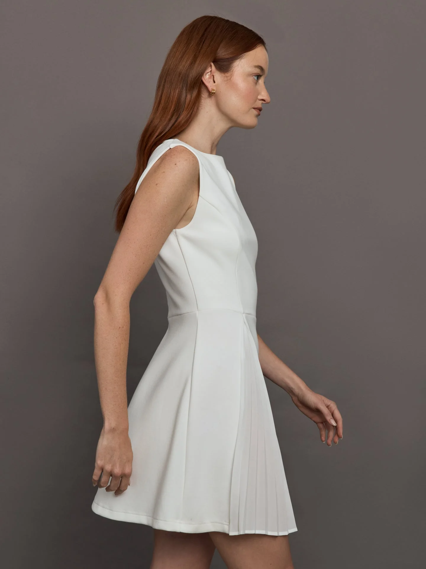 Split Pleat Tennis Dress in Scuba | White - Image 3