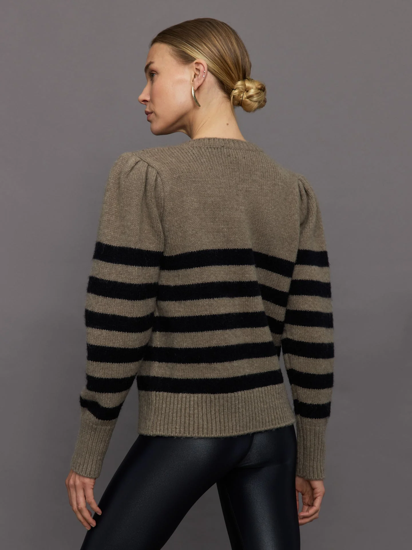 Carbon38 | Striped Puff Sleeve Sweater | Stone/Black - Image 5