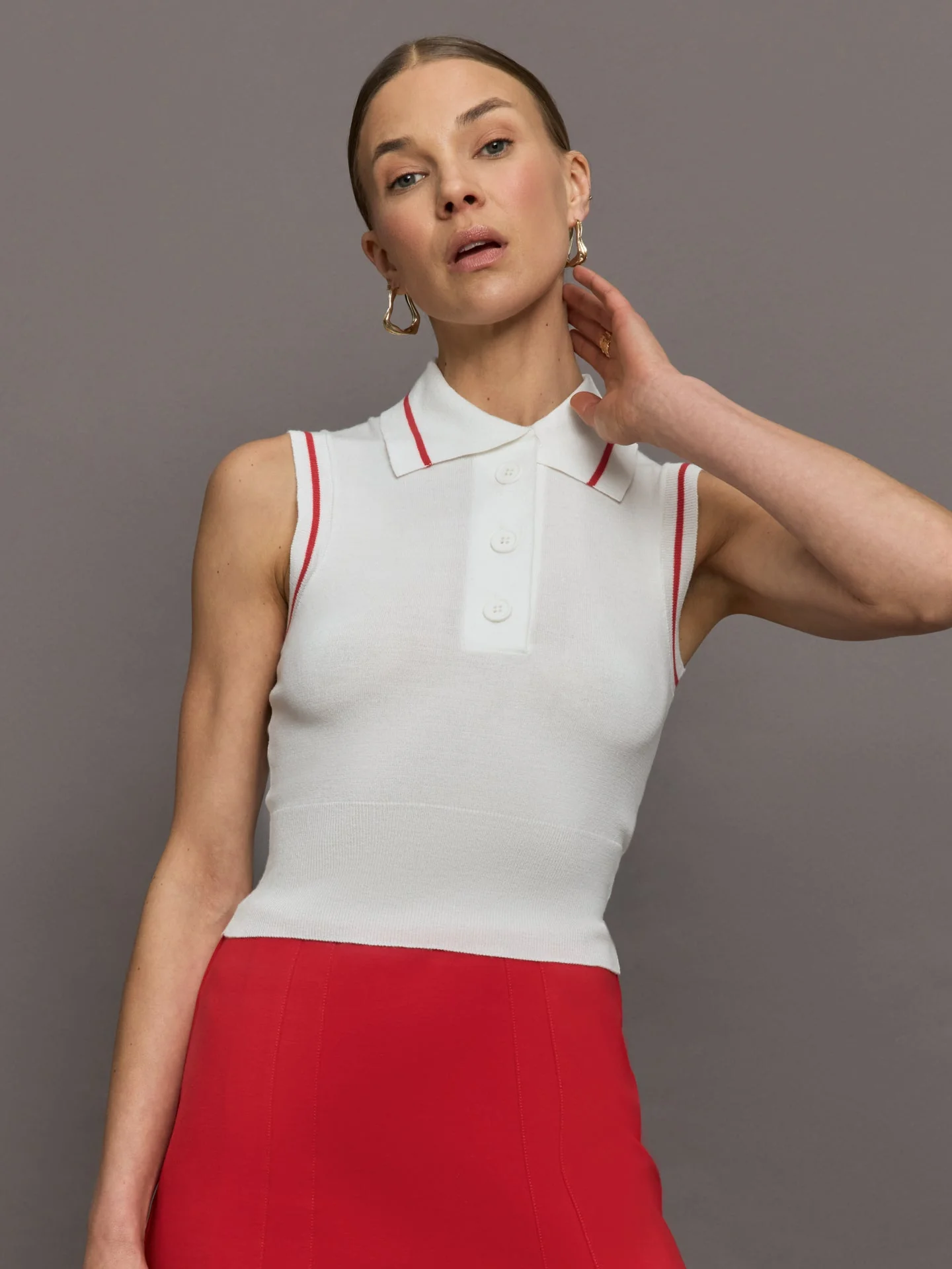 Carbon38 | Tennis Sleeveless Polo | White/Bittersweet