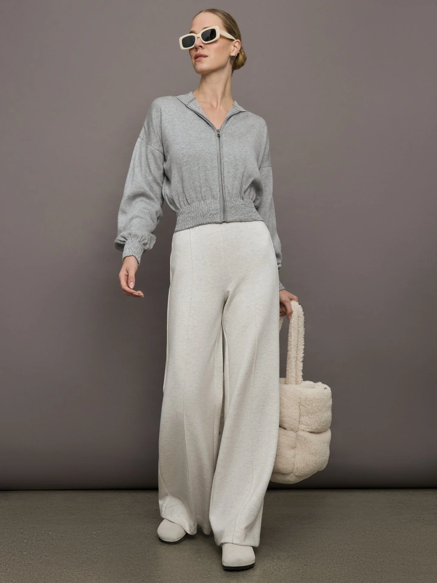 Theo The Label | Nomia Ruched Zip Hoodie | Heather Grey - Image 2