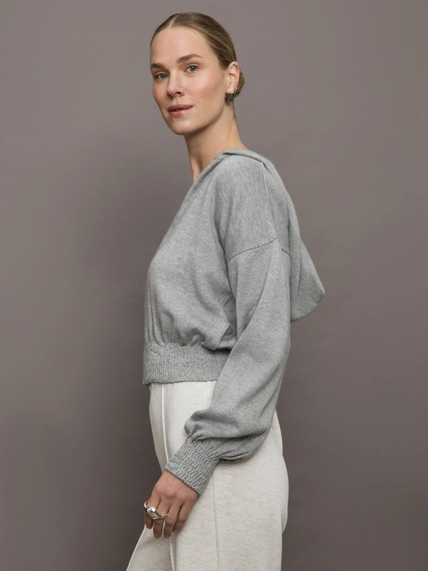 Theo The Label | Nomia Ruched Zip Hoodie | Heather Grey - Image 3