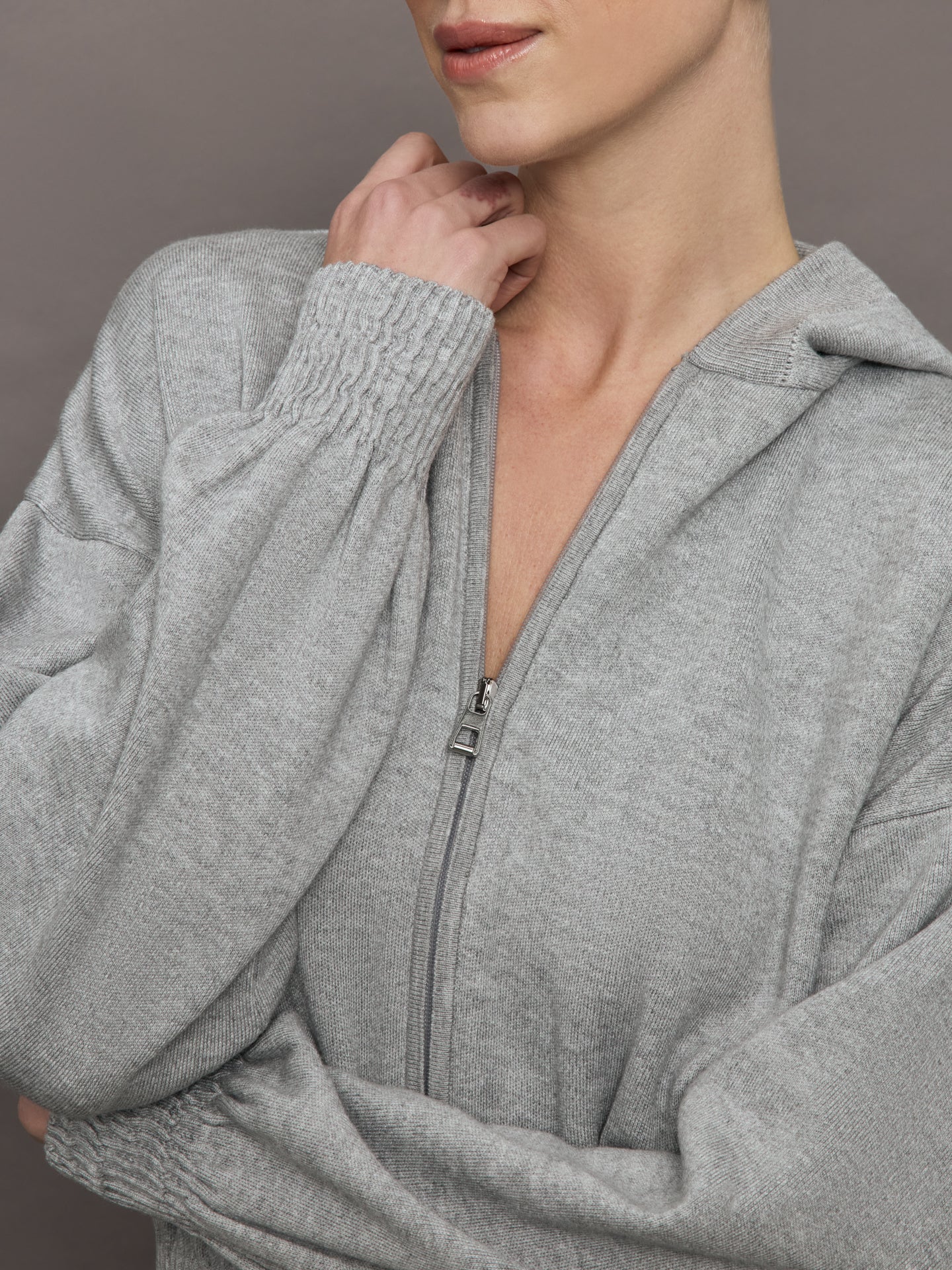 Theo The Label | Nomia Ruched Zip Hoodie | Heather Grey - Image 5