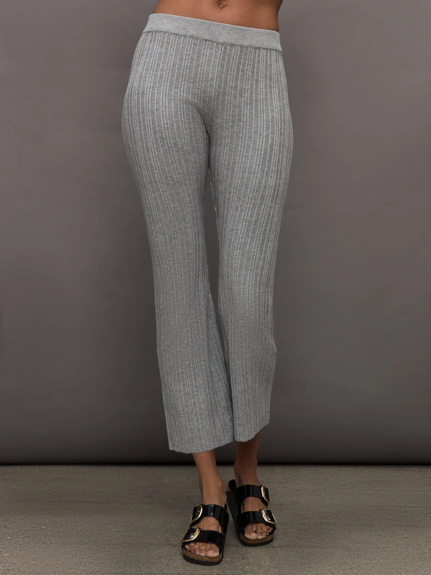 Theo The Label | Pallas Rib Knit Bootcut Pant | Heather Grey
