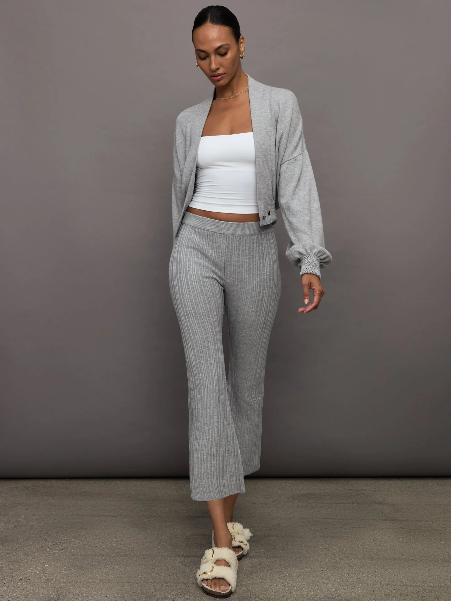 Theo The Label | Pallas Rib Knit Bootcut Pant | Heather Grey - Image 2