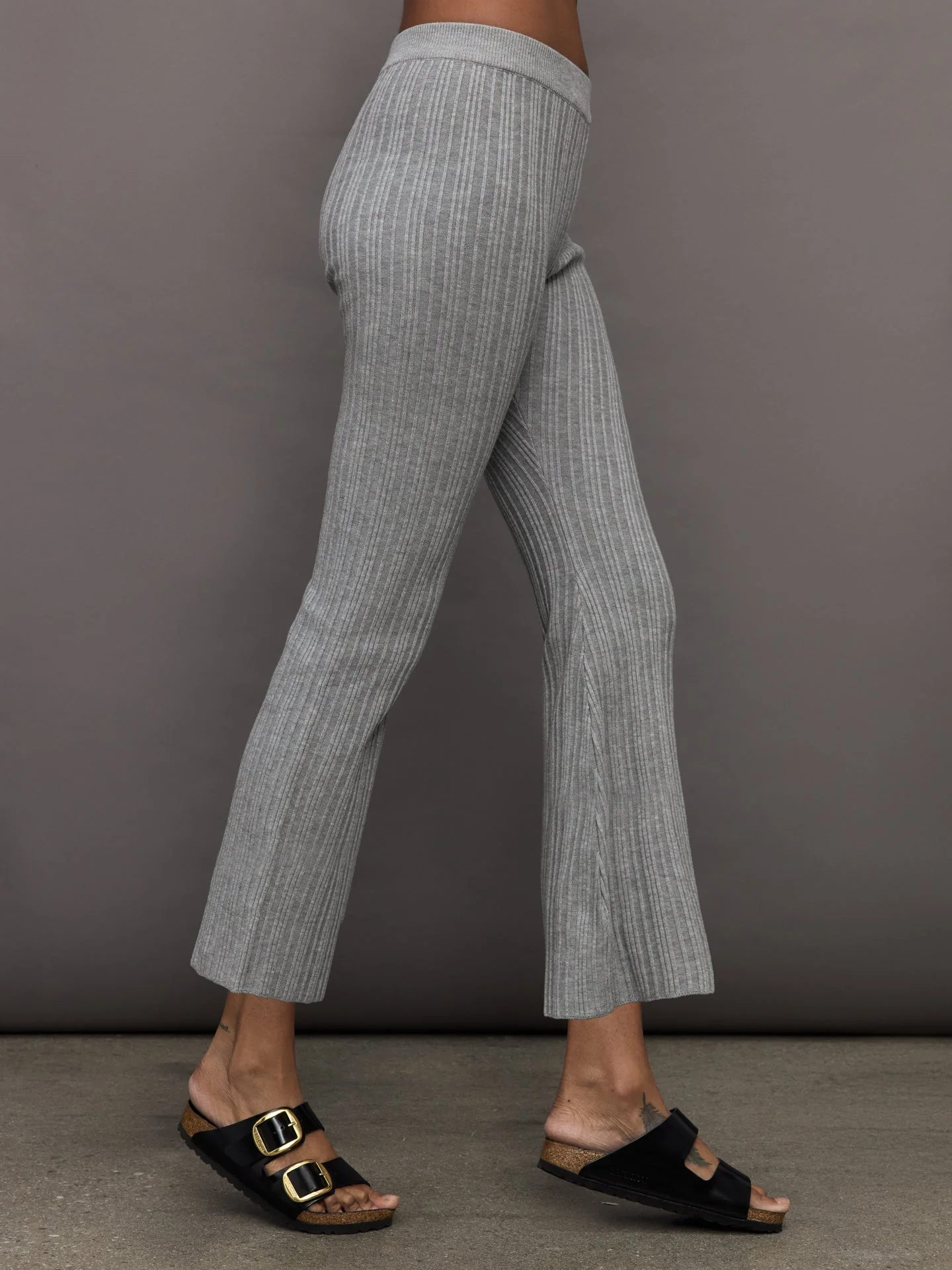Theo The Label | Pallas Rib Knit Bootcut Pant | Heather Grey - Image 3