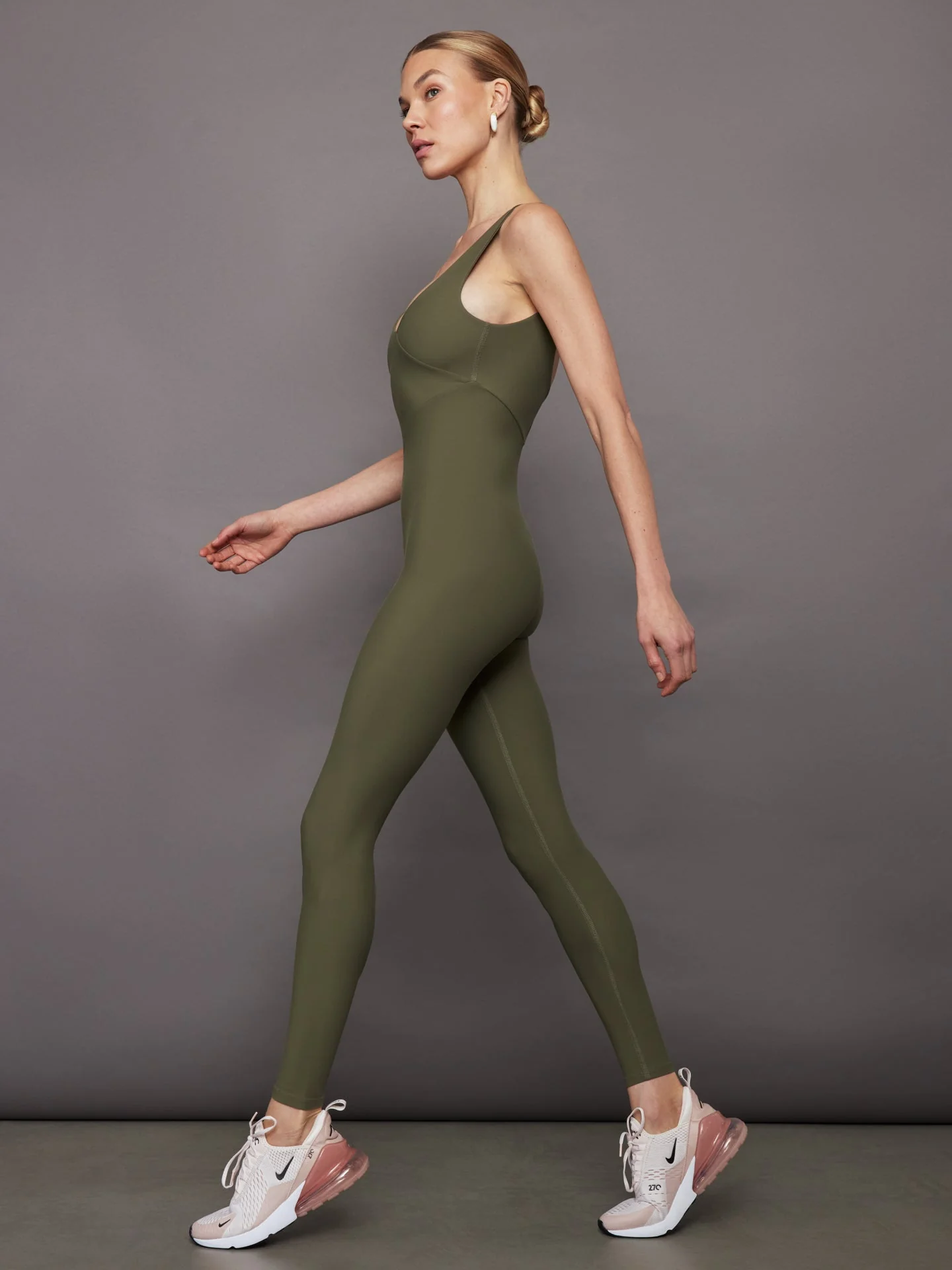 Carbon38 | V-Neck Jumpsuit in Melt | Olive - Image 4