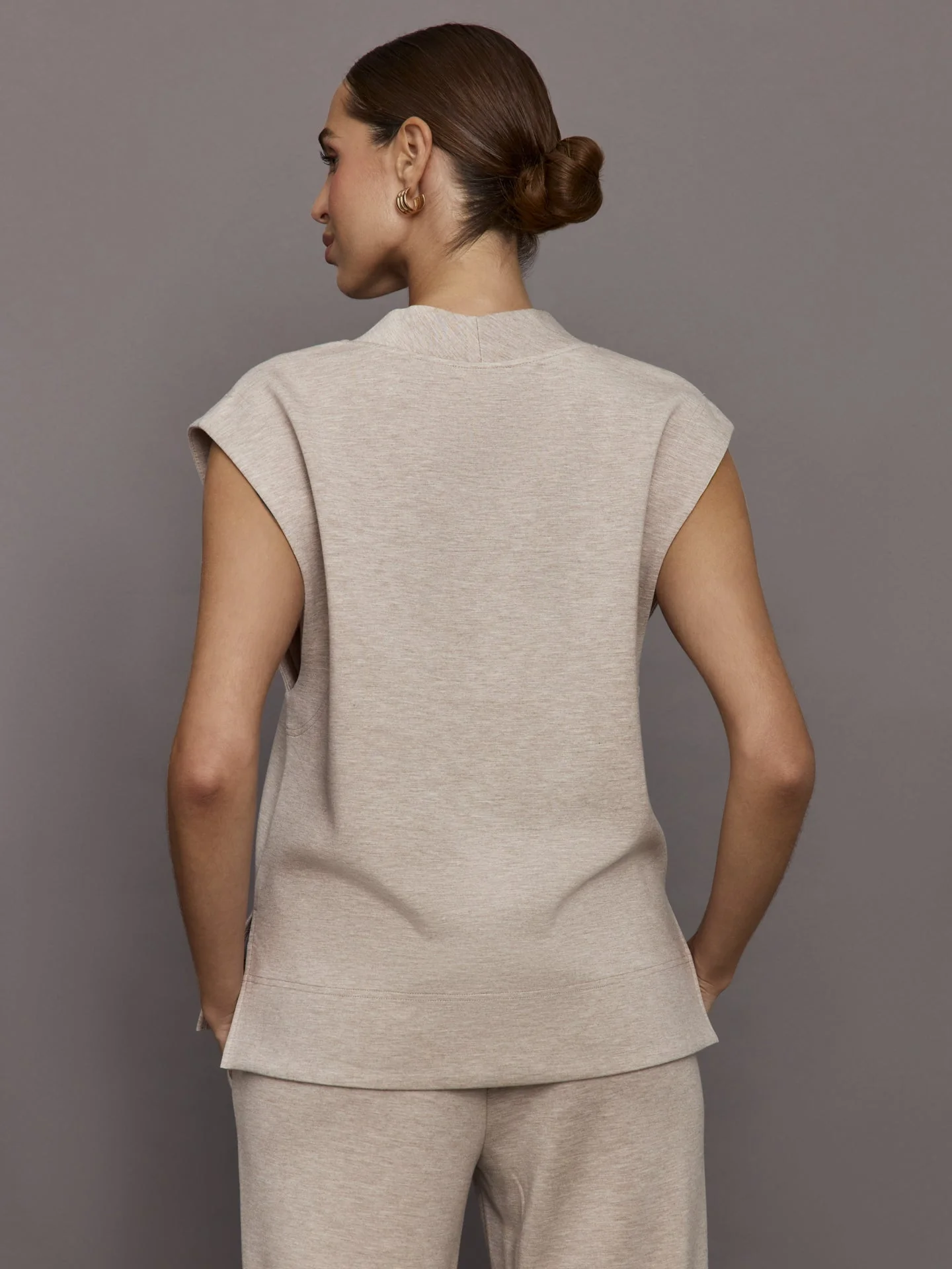 Carbon38 | V Neck Knit Vest in Interlock | Taupe Heather - Image 4