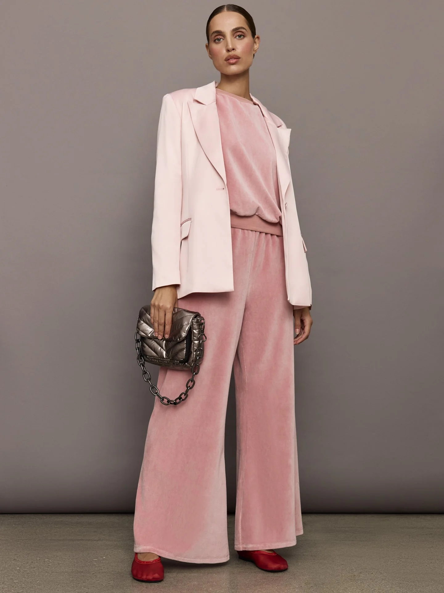Carbon38 | Wide Leg Pant in Velour | Blush - Image 2