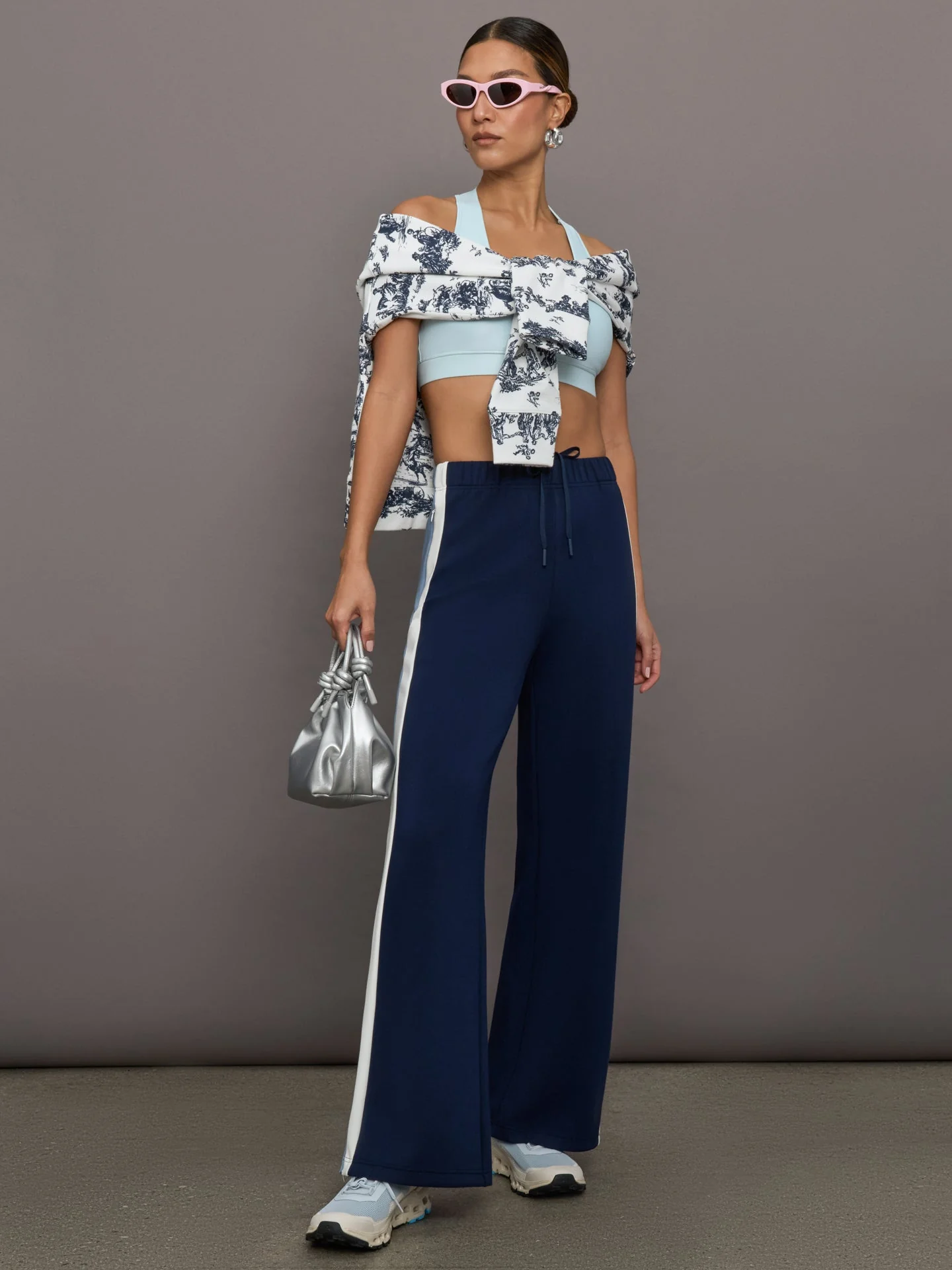 Carbon38 | Wide Leg Track Pant in Scuba | Navy - Image 2