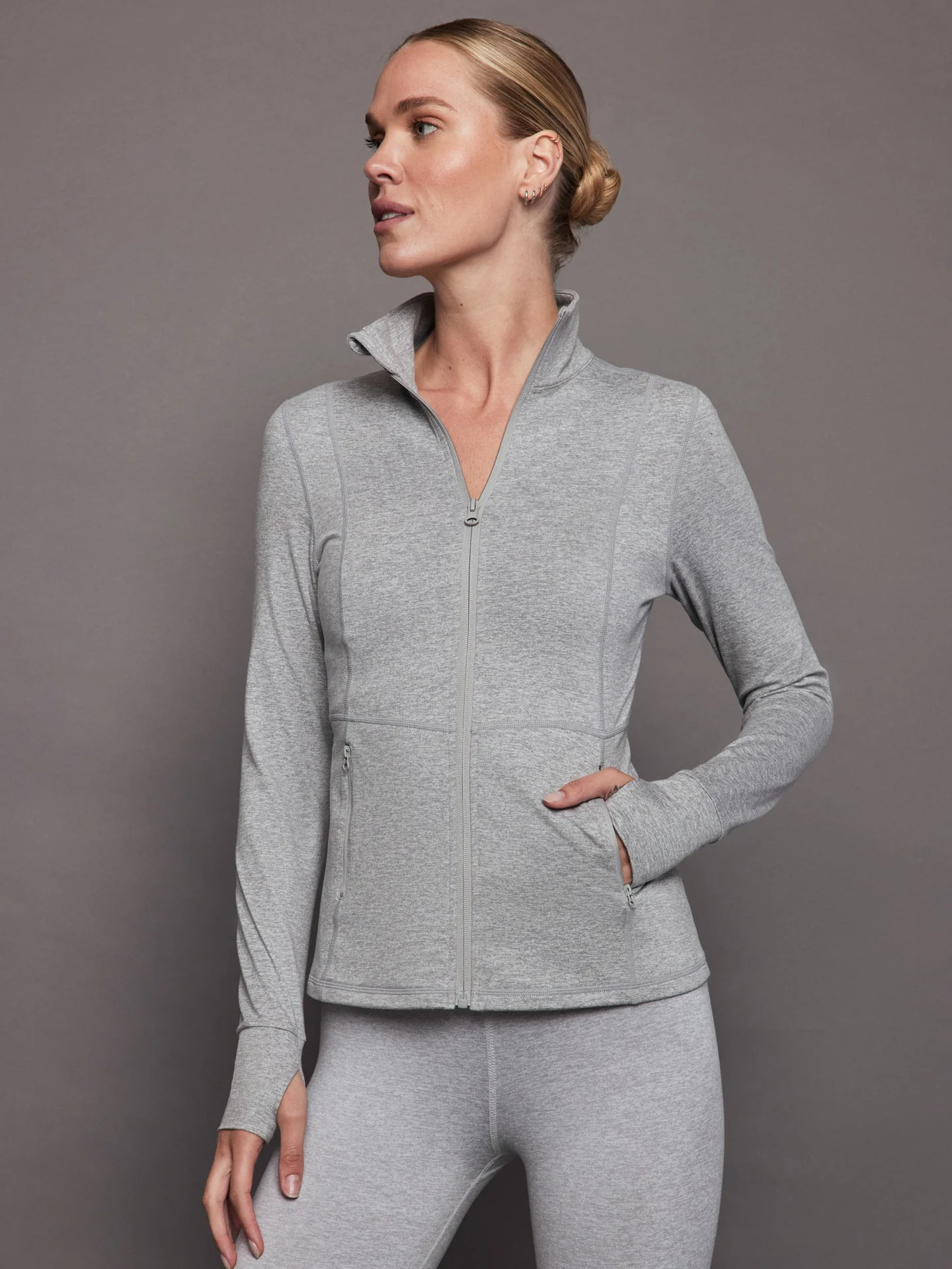 Zip Long Sleeve Run Top | Silver Heather