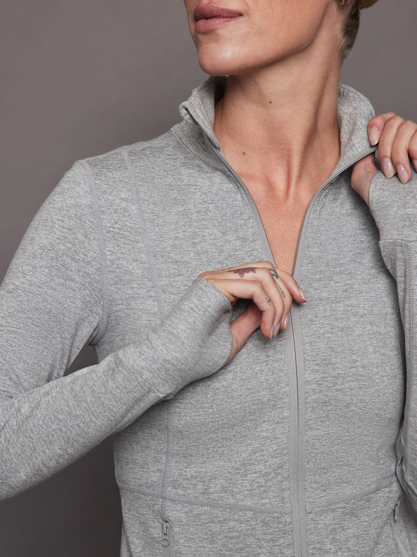 Zip Long Sleeve Run Top | Silver Heather - Image 5
