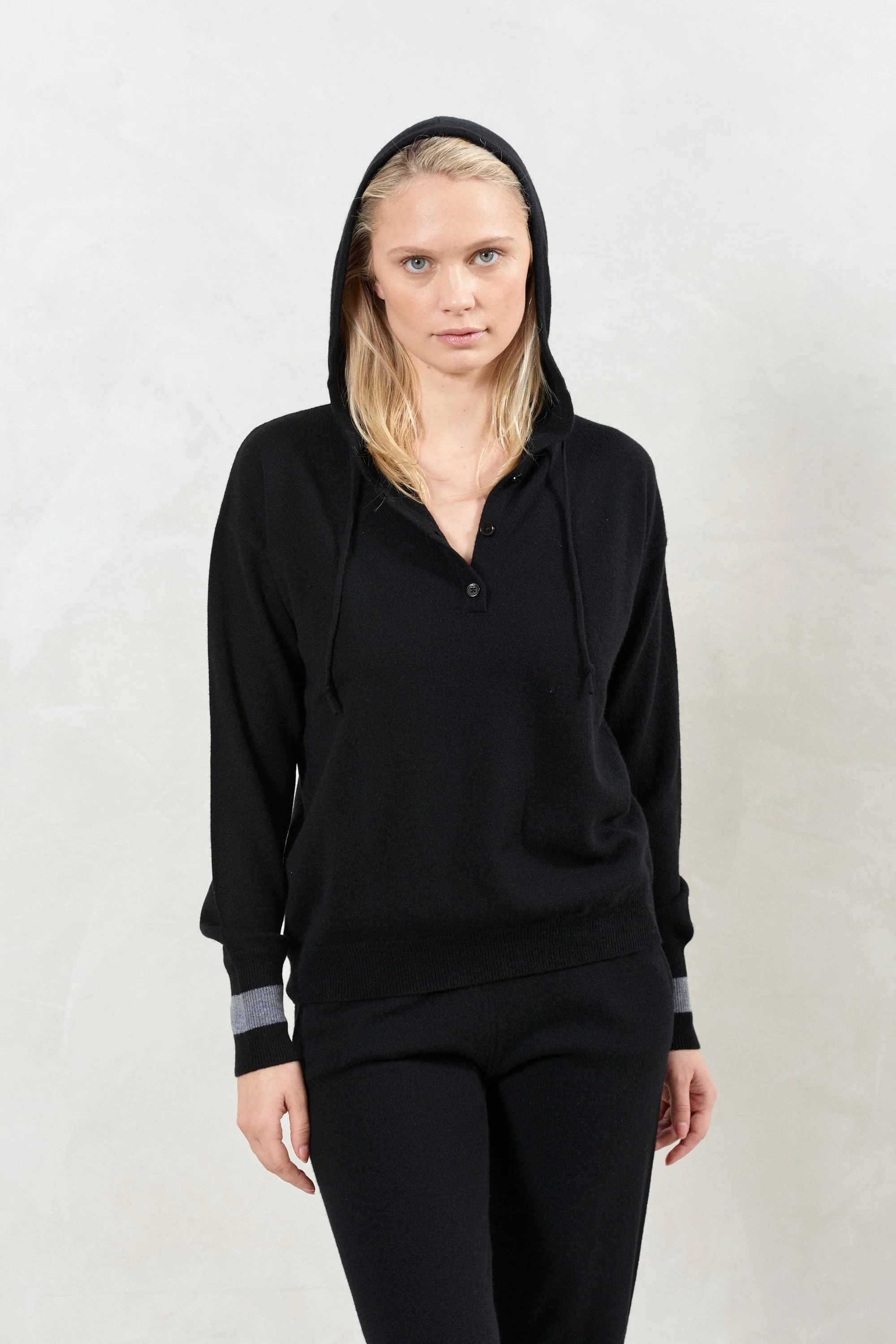 Cashmere Hoodie | Black/Grey - Image 2