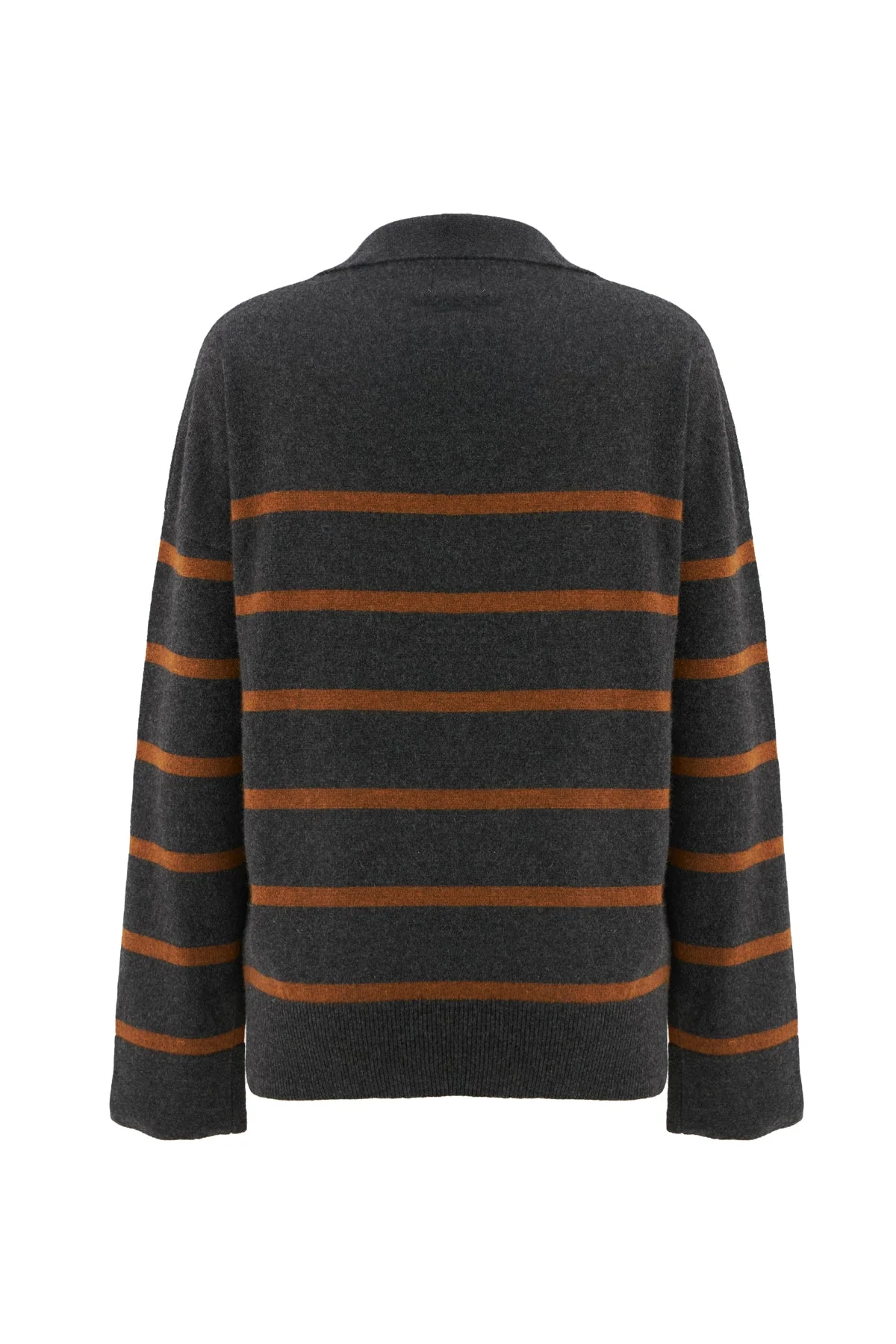 Cashmere V Neck Polo Collar Sweater | Flannel/ Spice - Image 2