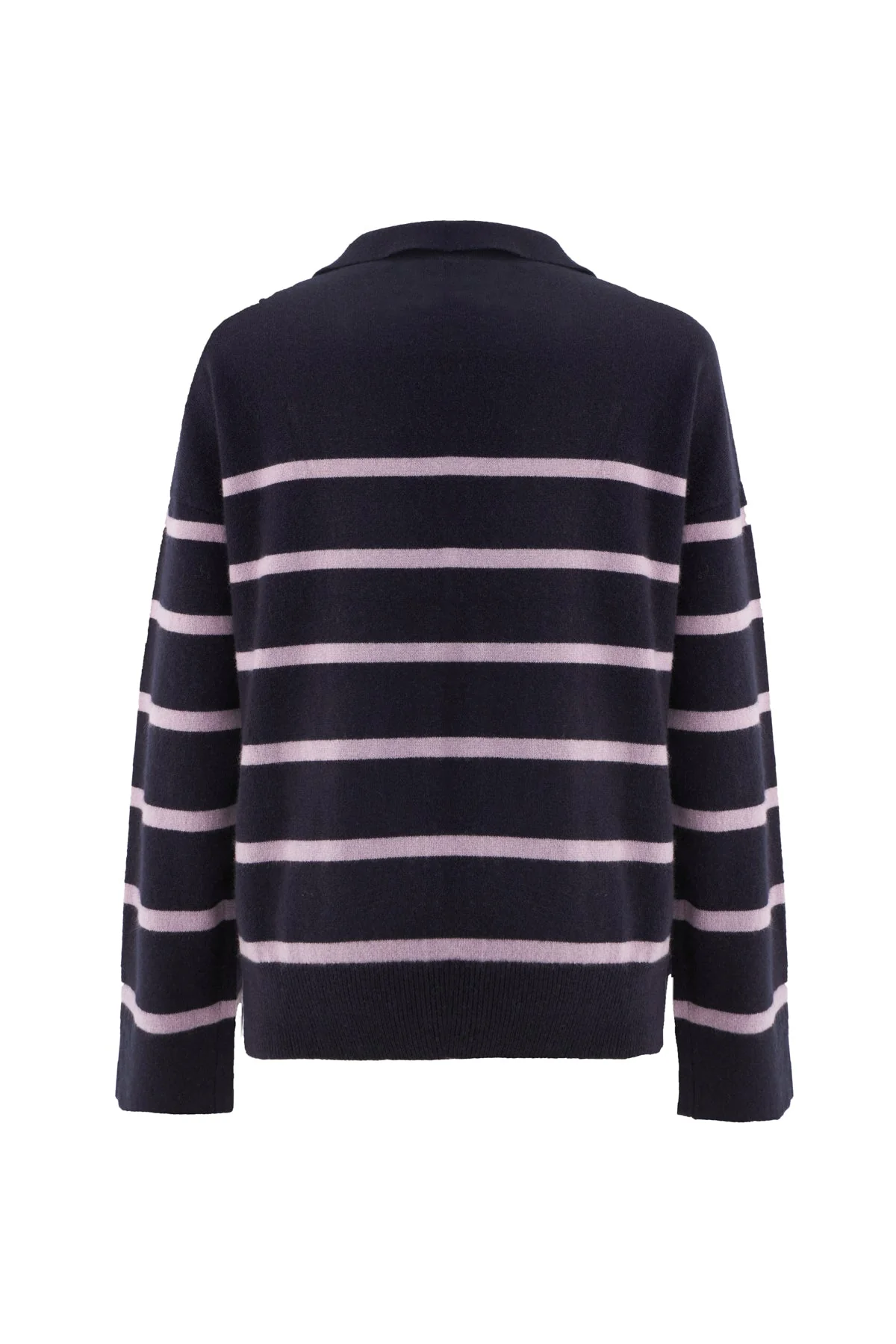 Cashmere V Neck Polo Collar Sweater | Navy/ Lavender - Image 2