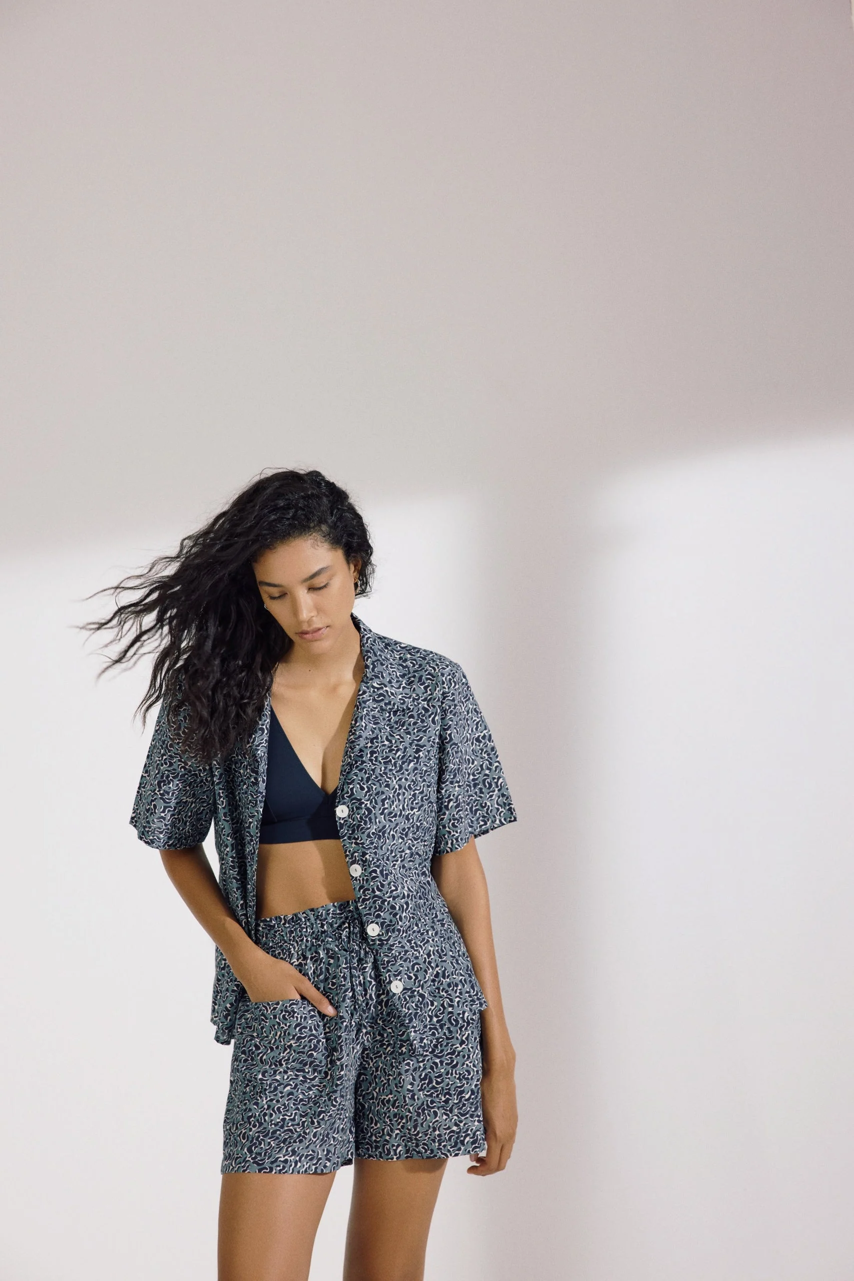 Naxos Camp Shirt Top | Navy Blue - Image 3
