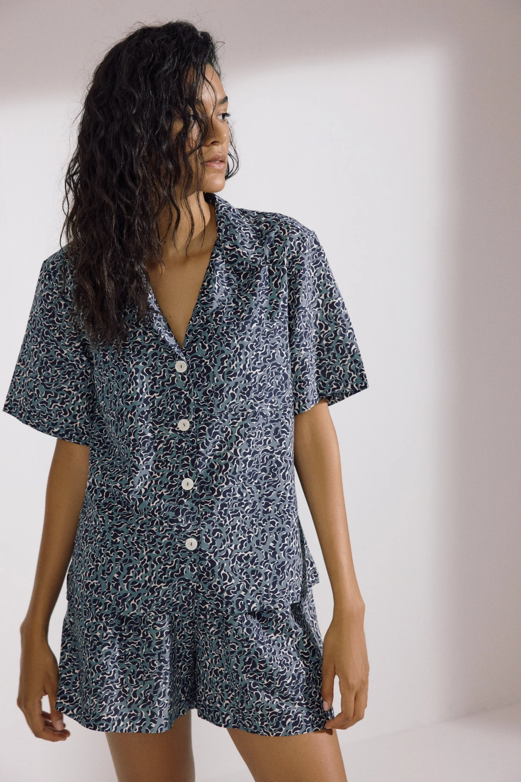 Naxos Camp Shirt Top | Navy Blue - Image 4