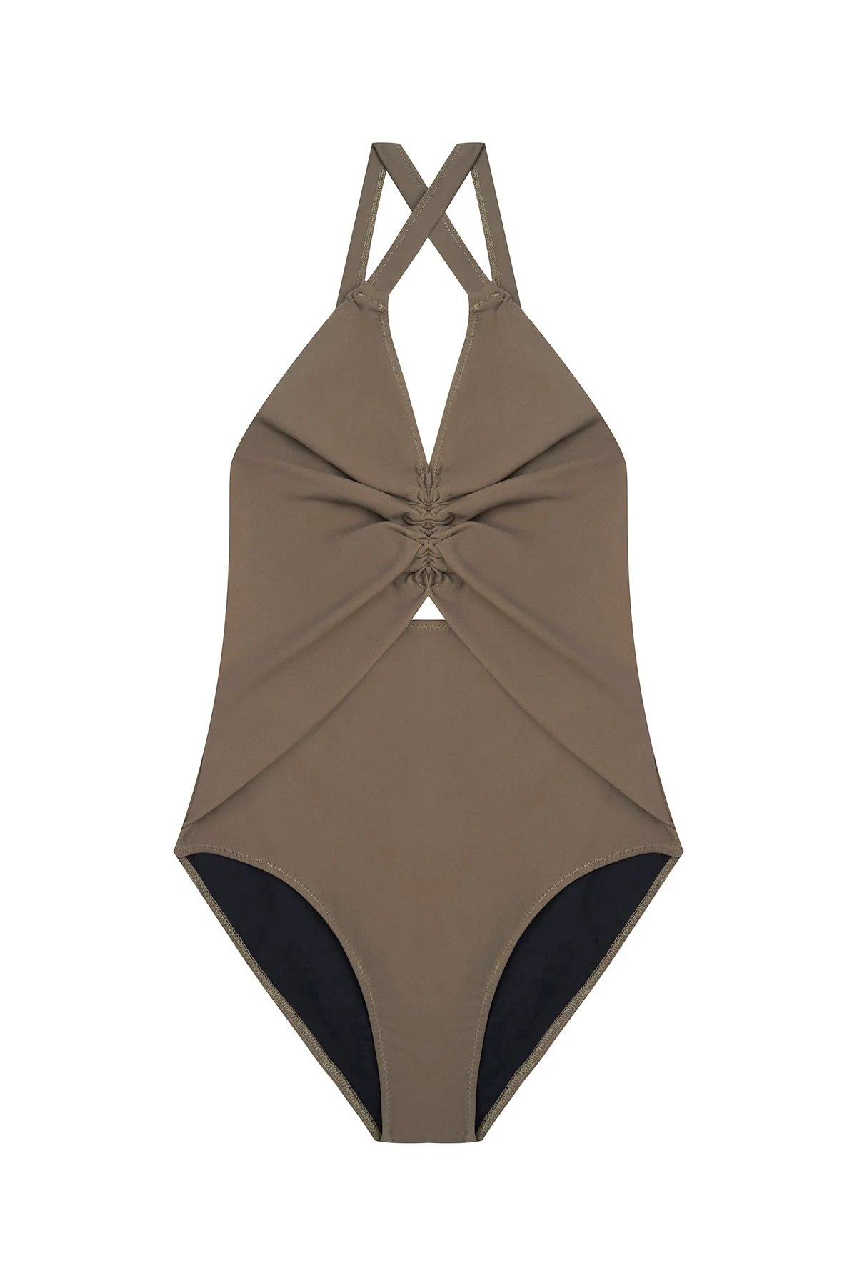 Olivia Ruched One Piece Cut Out Suit | Khaki