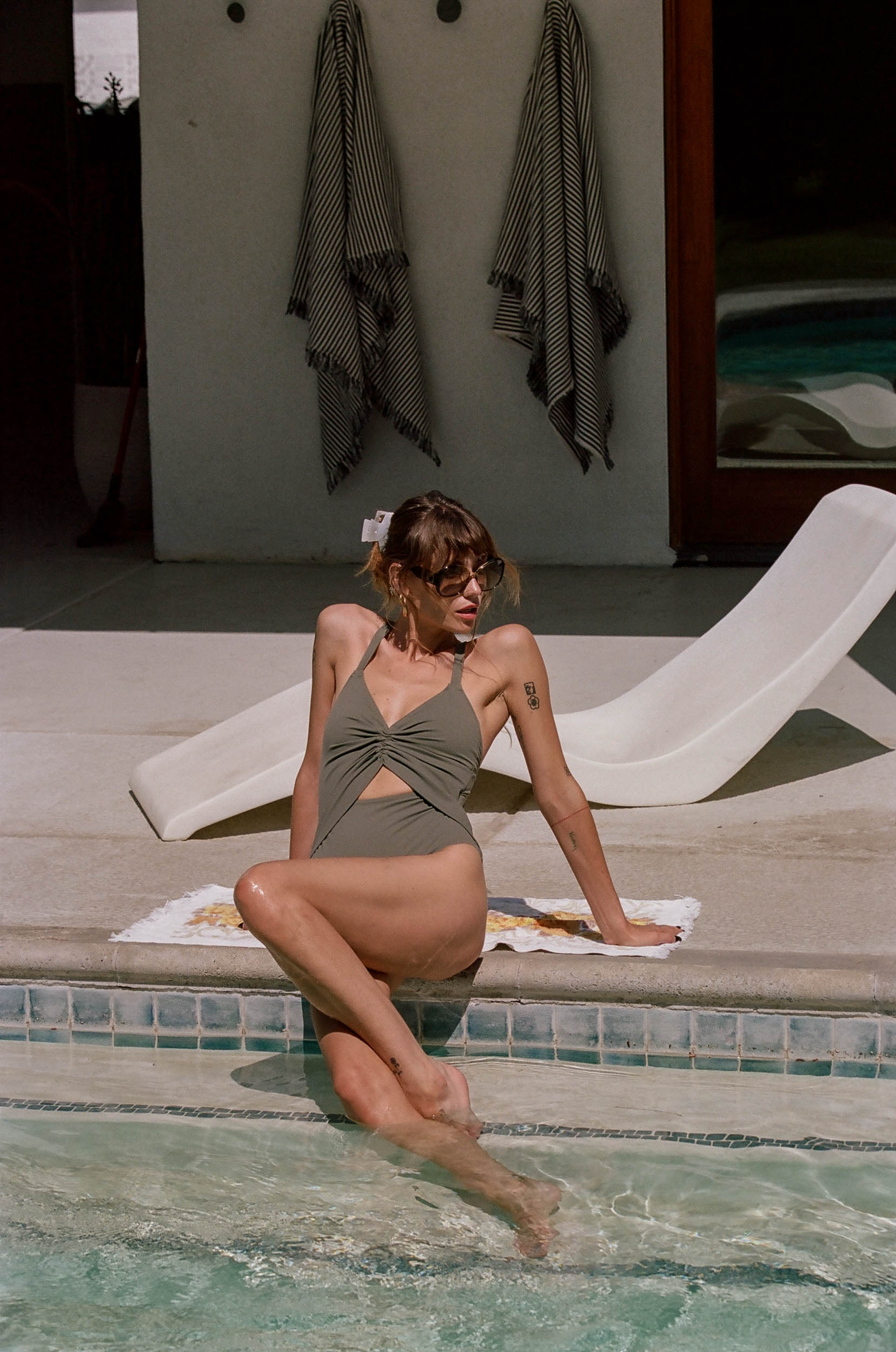 Olivia Ruched One Piece Cut Out Suit | Khaki - Image 4