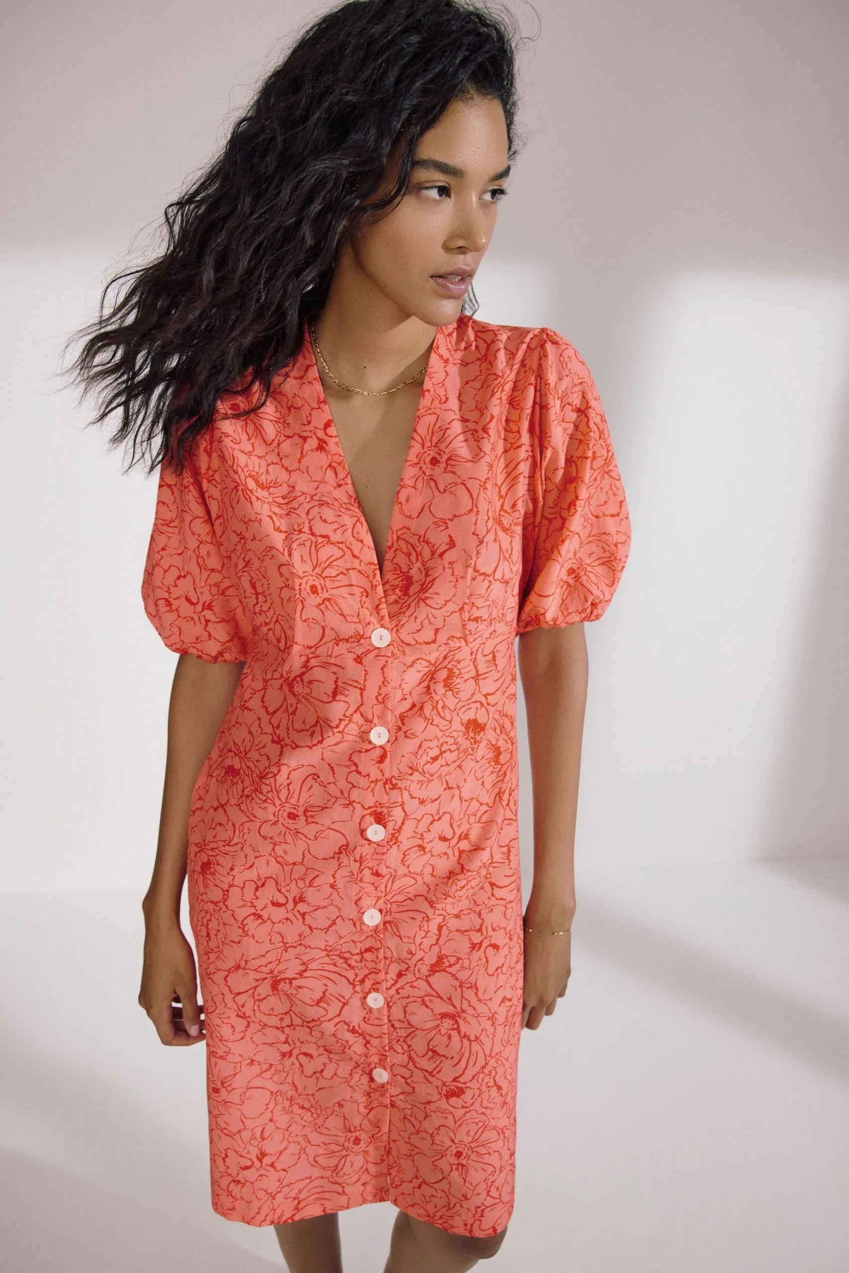 Palm Beach Button Down Cover up Dress | Flamingo Poppy - Image 3
