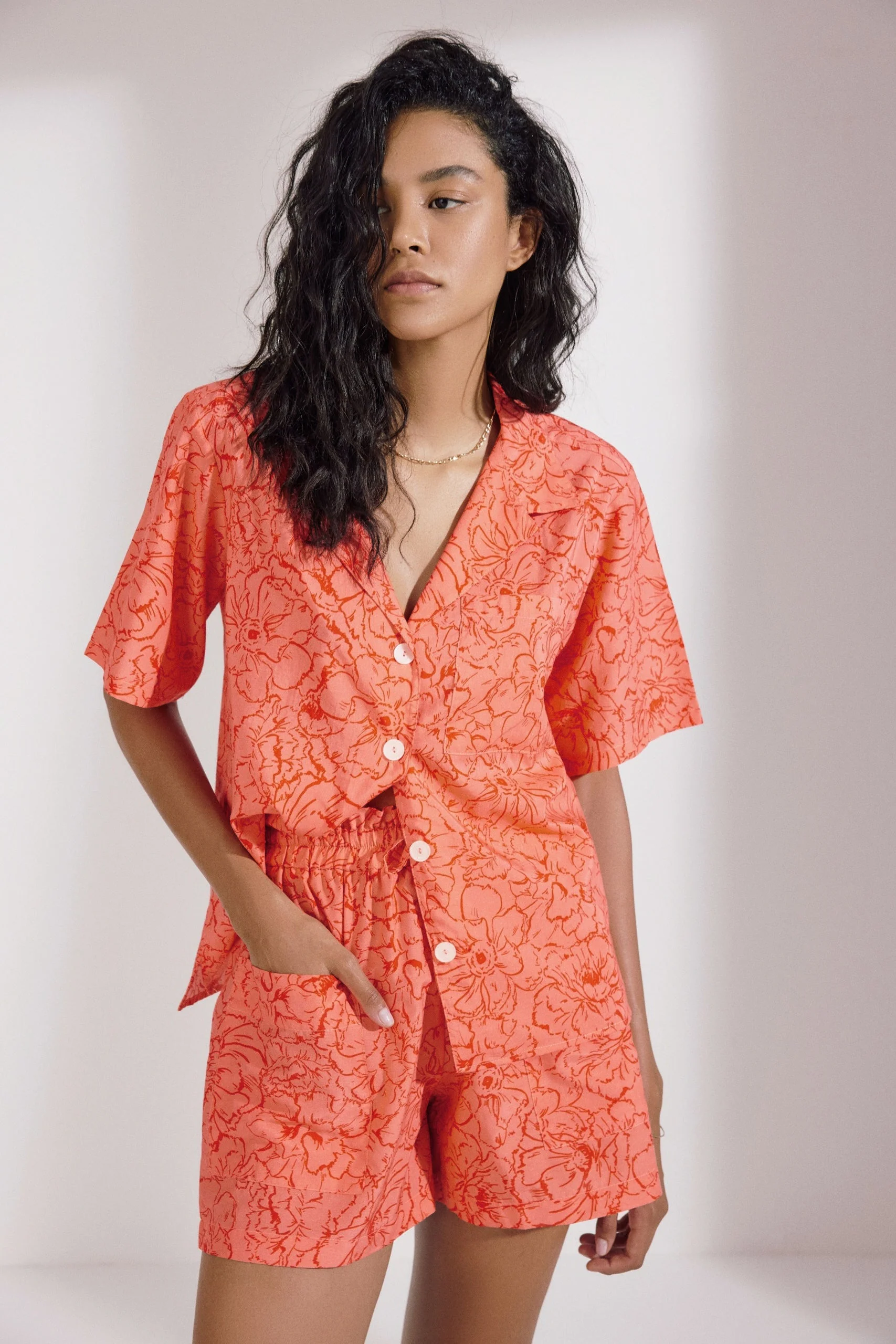 Palm Beach Camp Shirt Top | Flamingo Poppy - Image 3