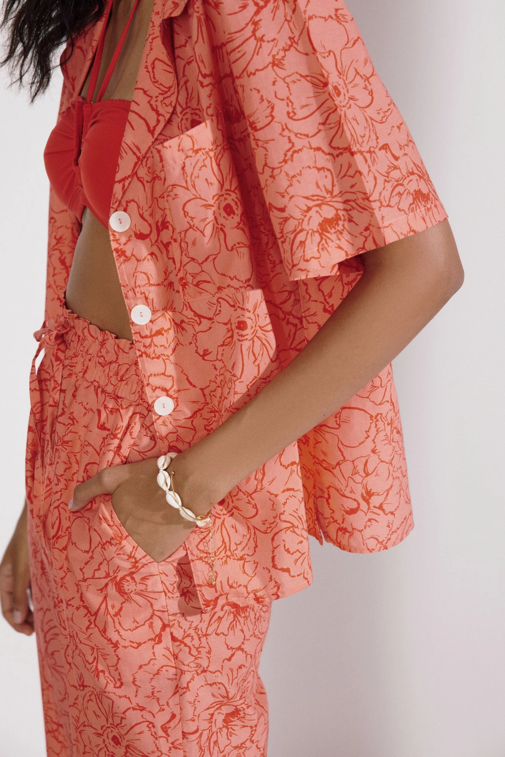 Palm Beach Camp Shirt Top | Flamingo Poppy - Image 5