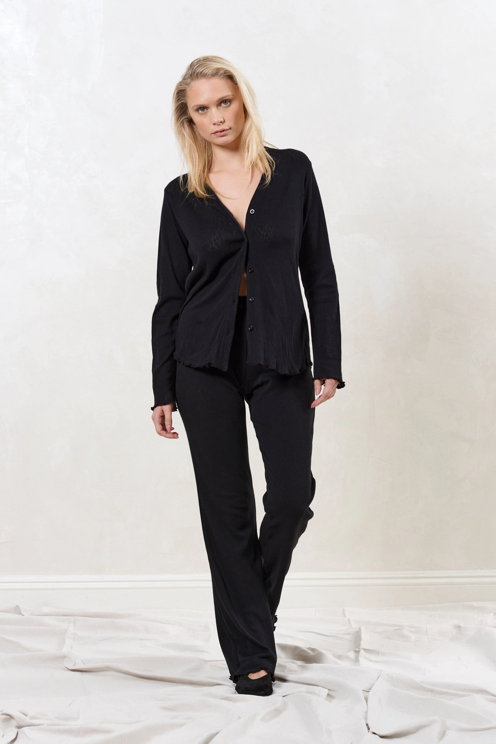 Pointelle Button Front Top | Black - Image 3