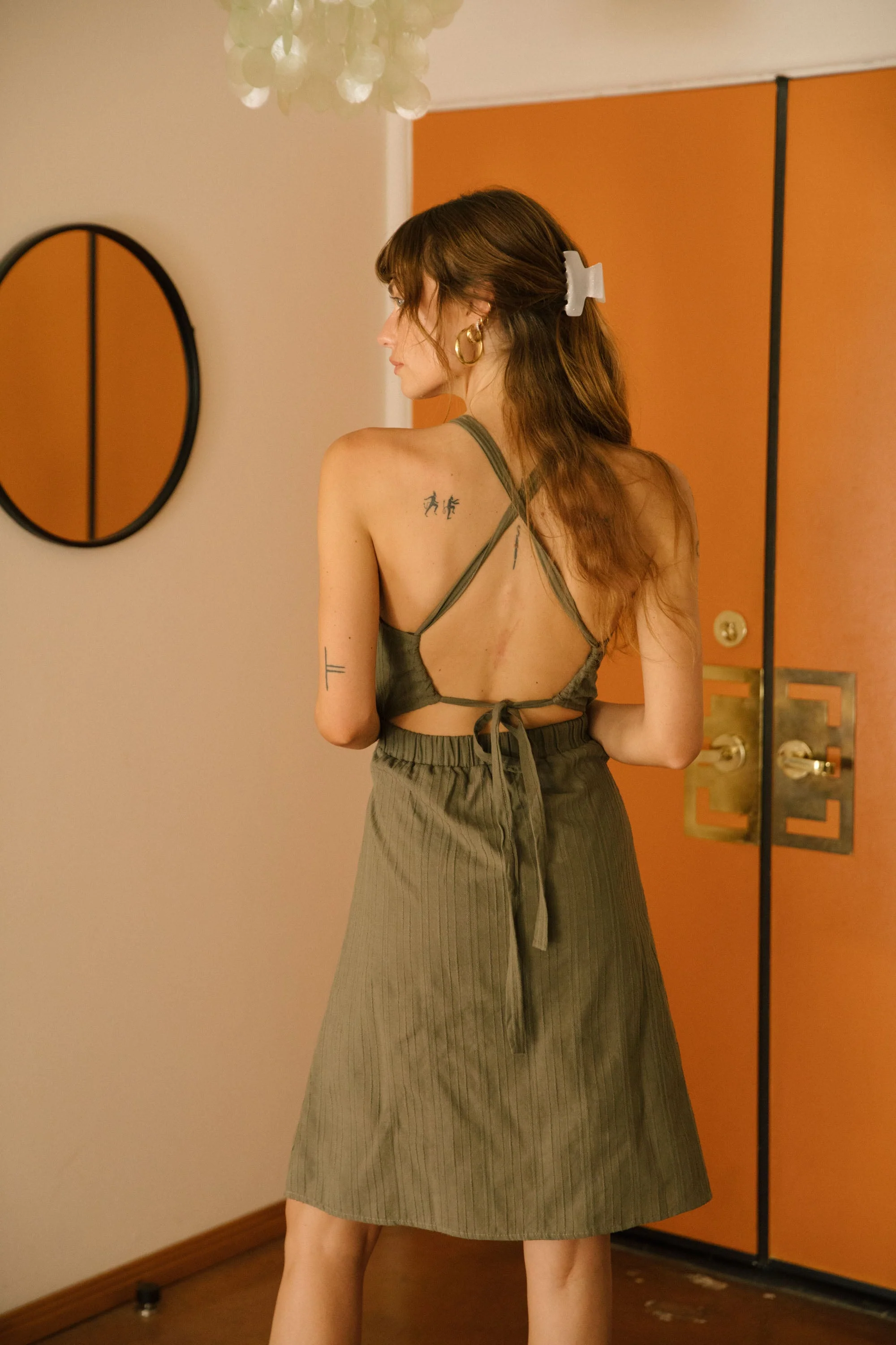 Ponza Ruched Front Dress | Khaki - Image 3