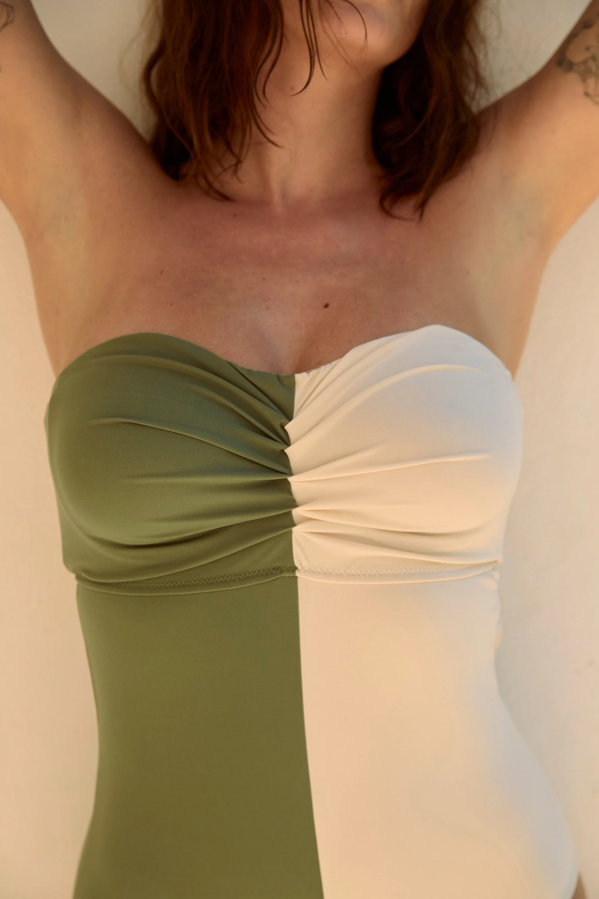 Paros Strapless Underwire One Piece Suit | Olive/Cream - Image 3