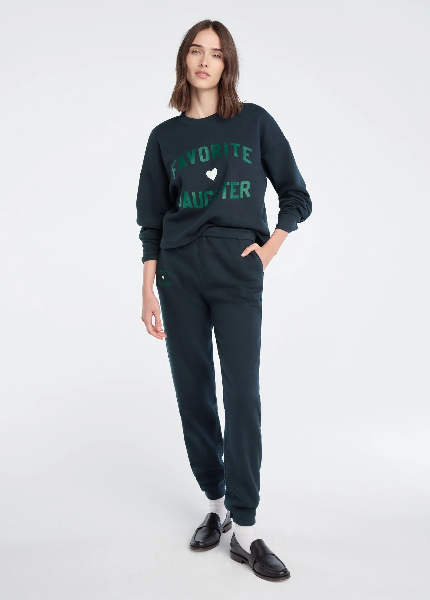 The Cropped Favorite Daughter Sweatshirt Exclusive | Navy Emerald - Image 2