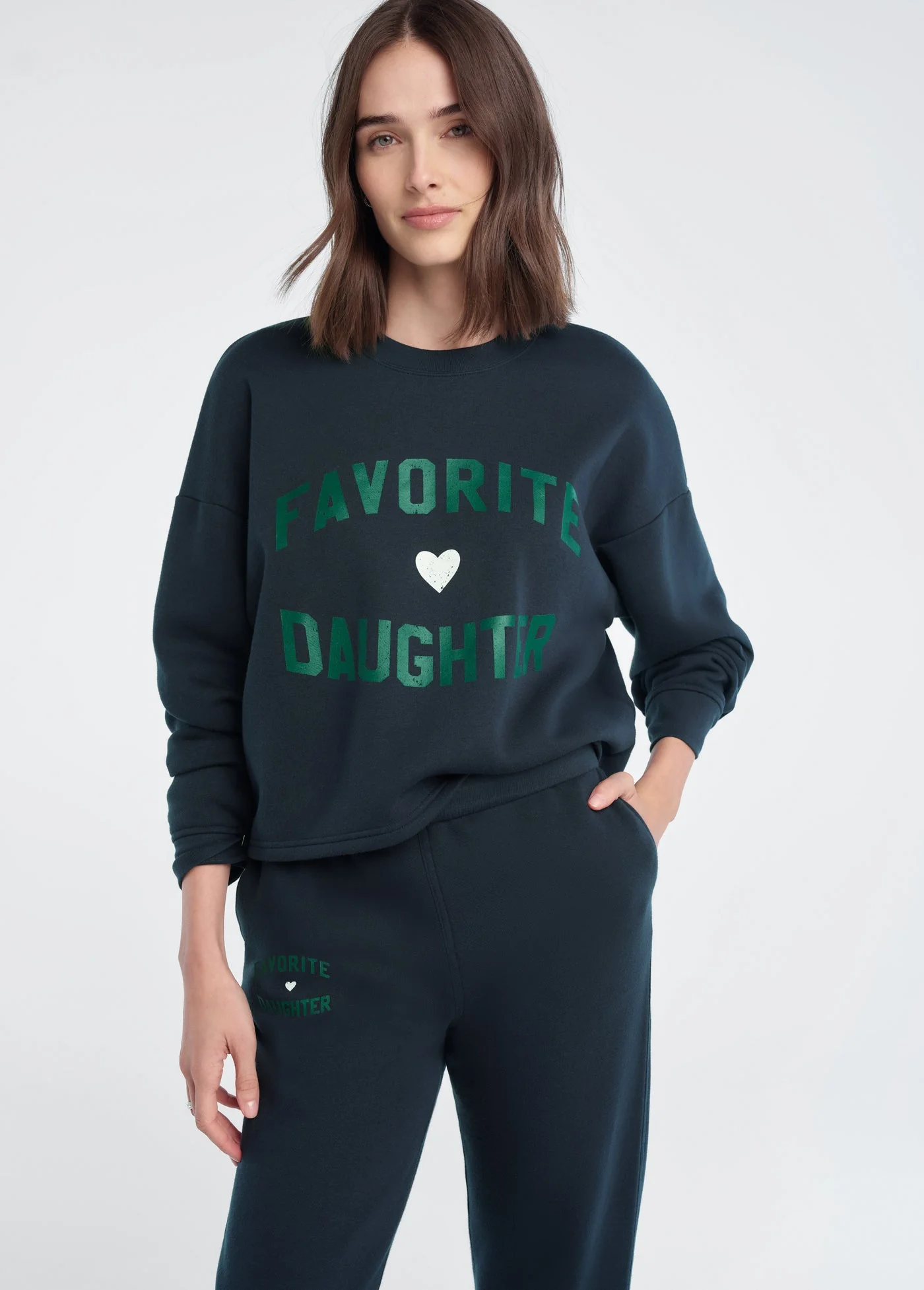 The Cropped Favorite Daughter Sweatshirt Exclusive | Navy Emerald - Image 3
