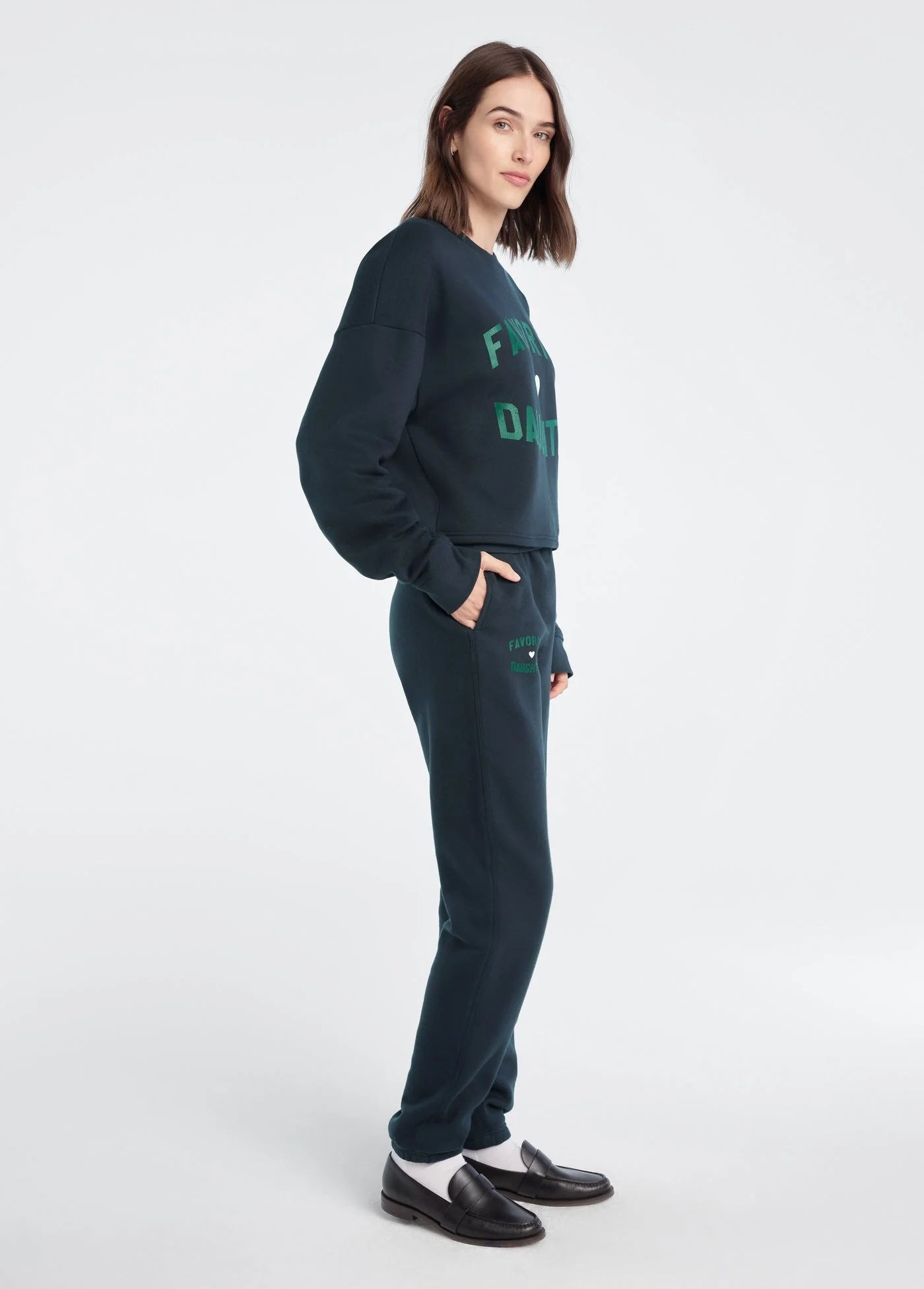 The Cropped Favorite Daughter Sweatshirt Exclusive | Navy Emerald - Image 4