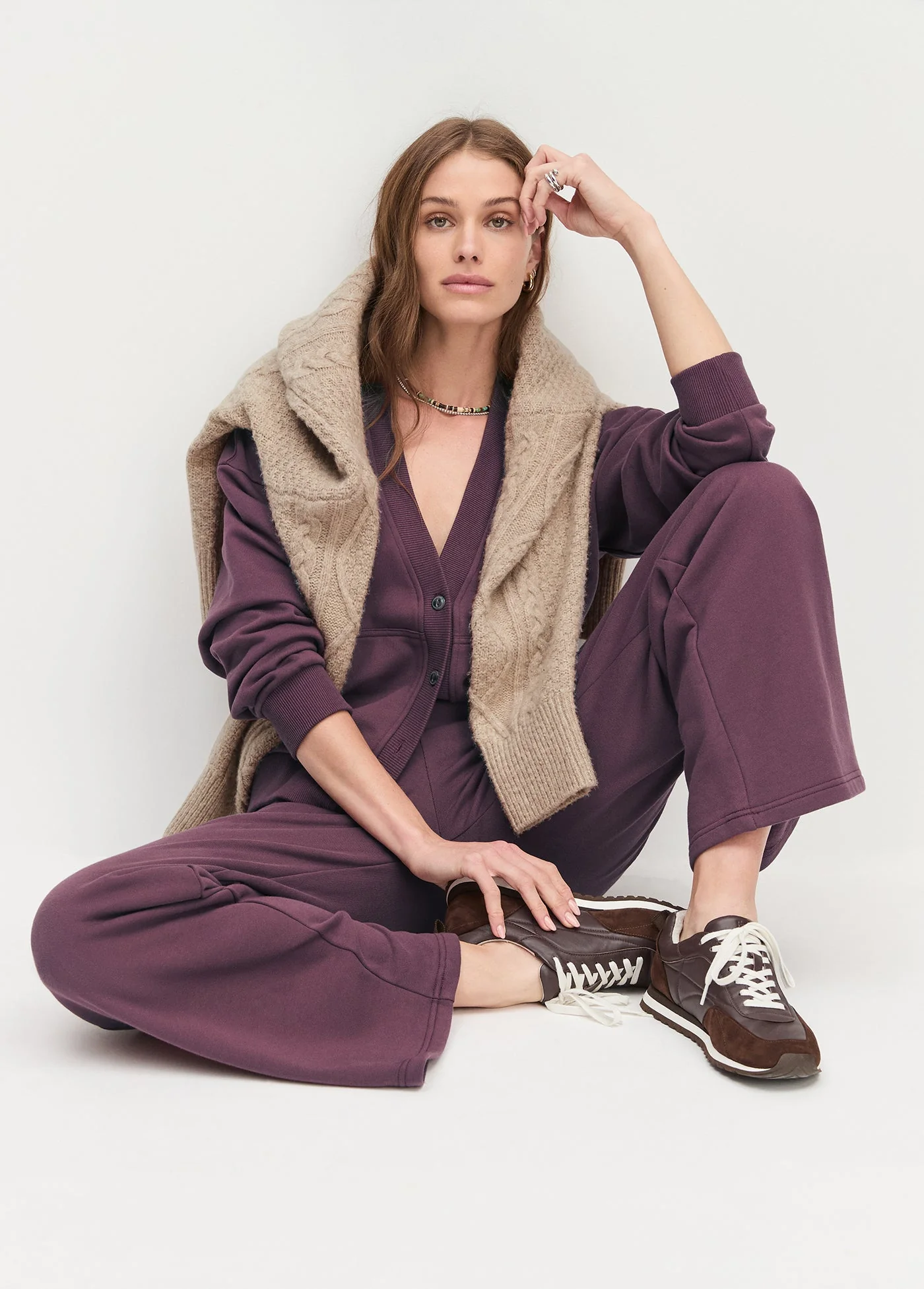 The Cutesy Crop Cardigan | Burgundy Dahlia - Image 2