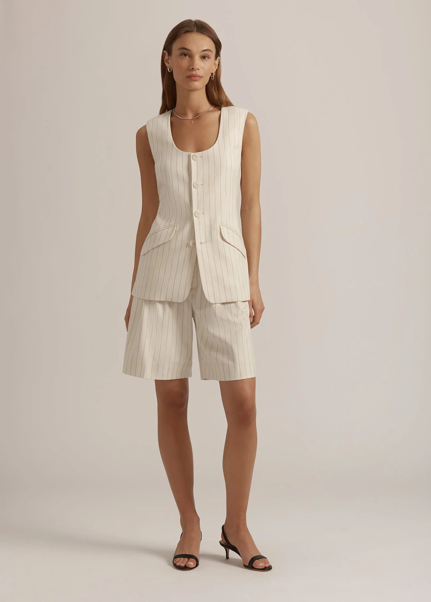 The Diana Vest | Ivory Navy Pinstripe