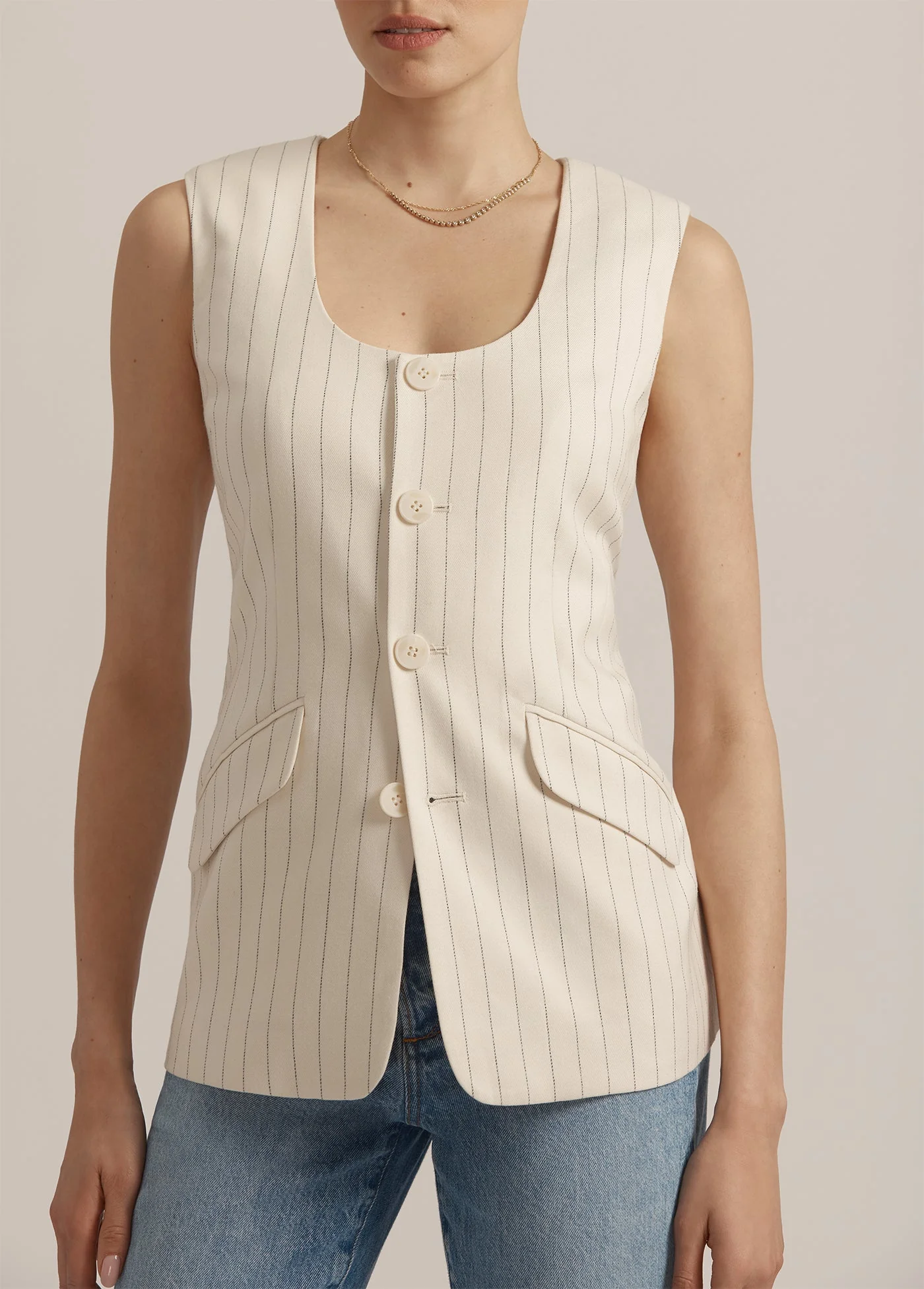 The Diana Vest | Ivory Navy Pinstripe - Image 2