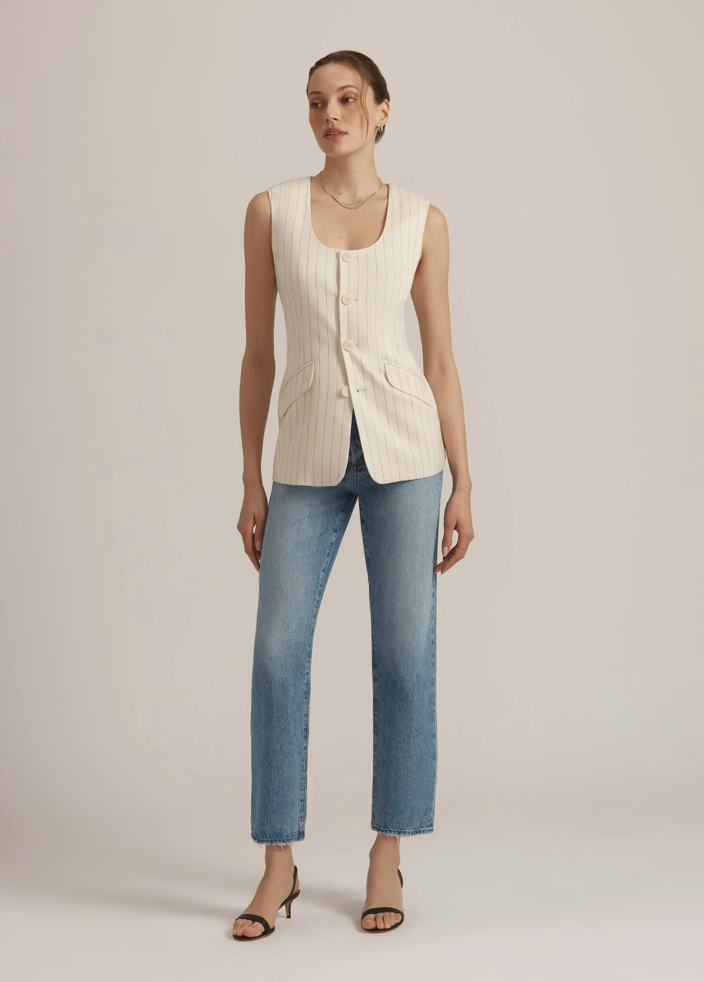 The Diana Vest | Ivory Navy Pinstripe - Image 3