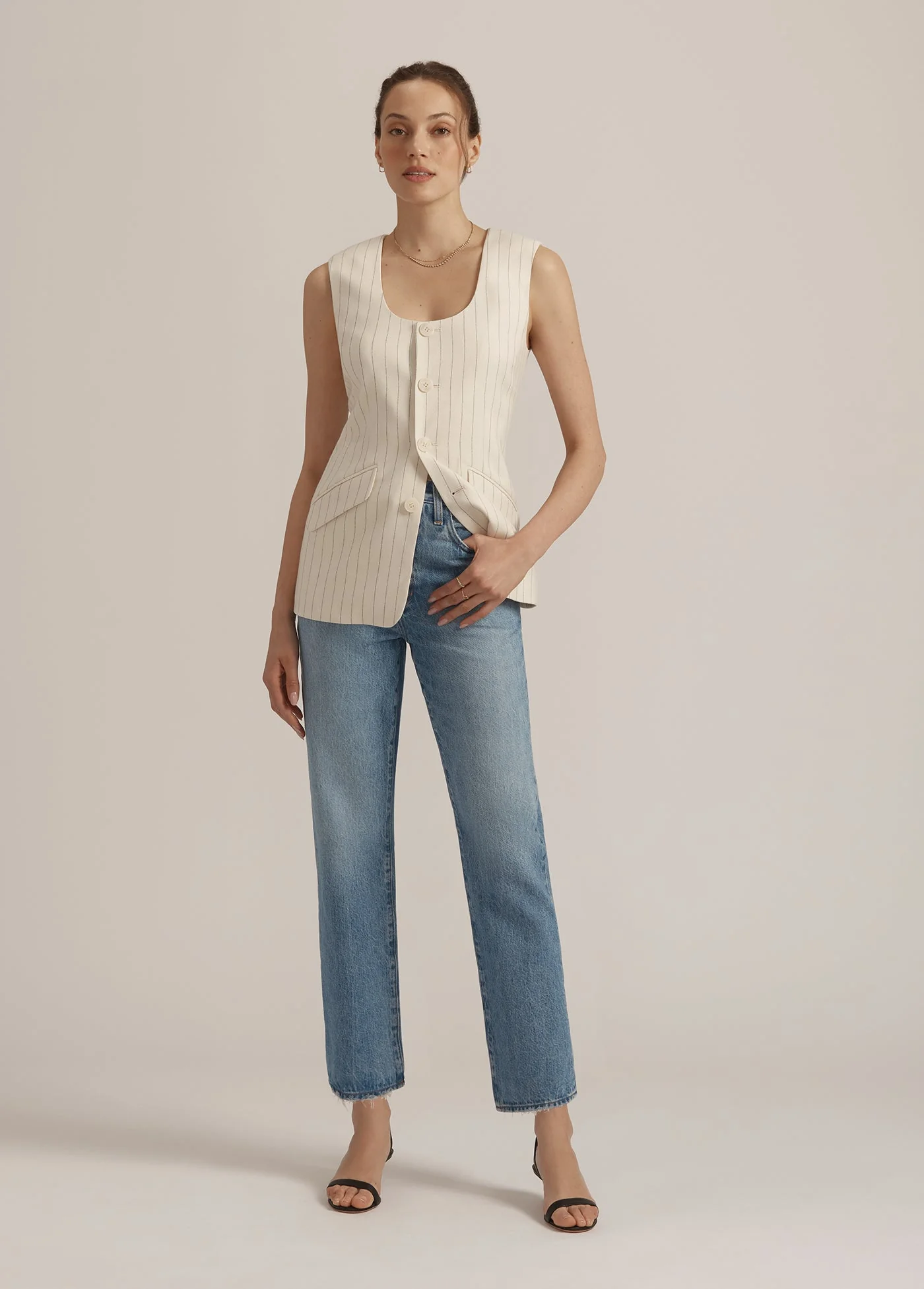 The Diana Vest | Ivory Navy Pinstripe - Image 4
