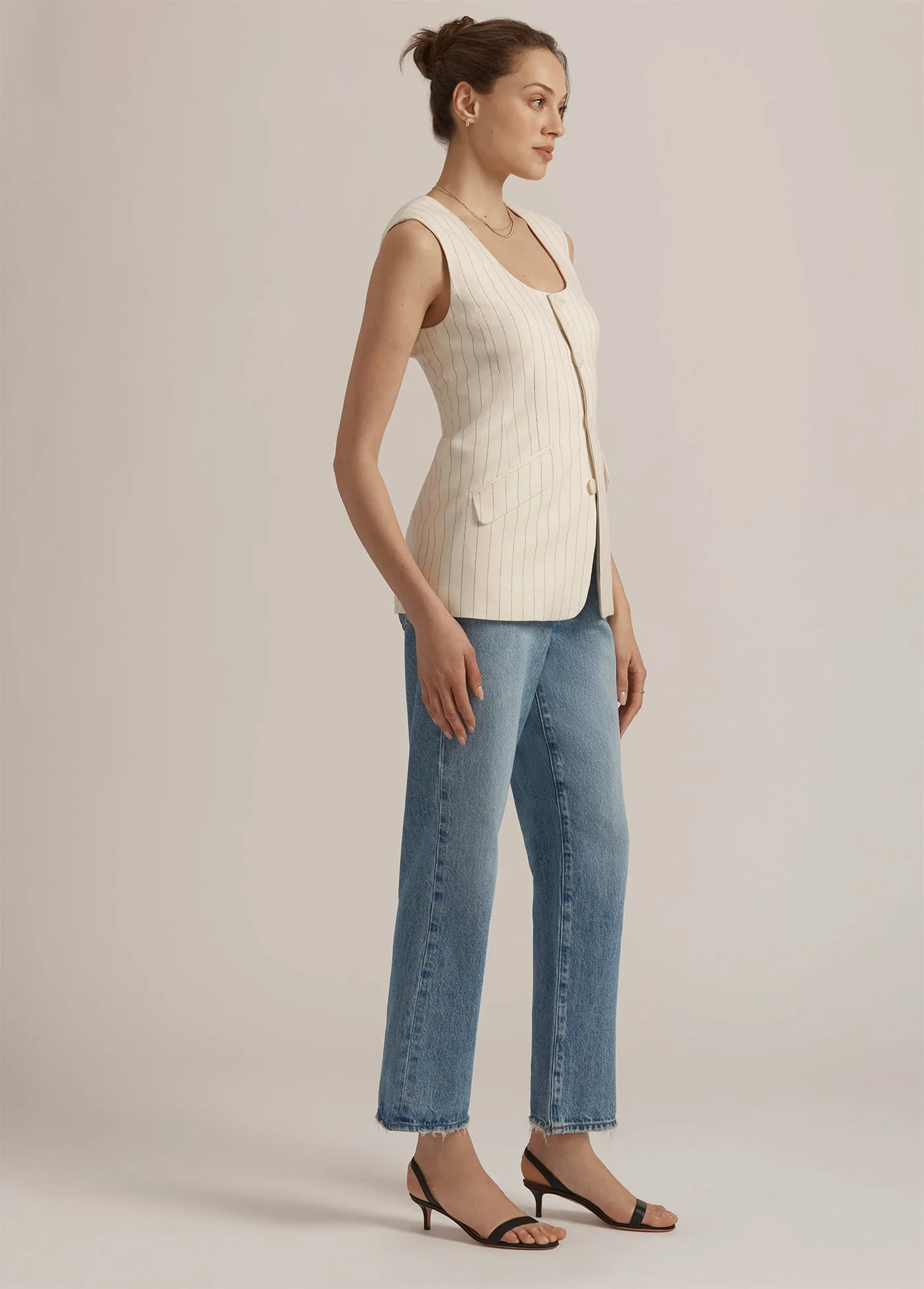 The Diana Vest | Ivory Navy Pinstripe - Image 5