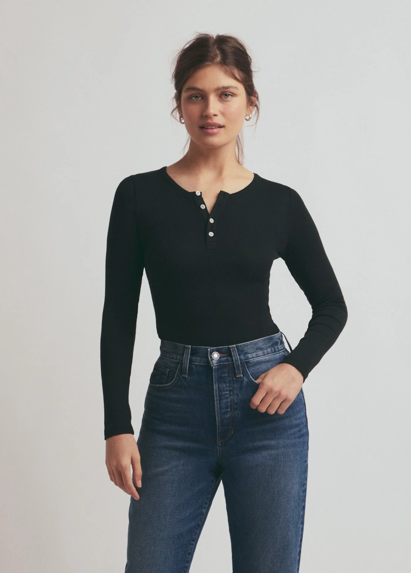 The Henley Ribbed Long Sleeve | Black
