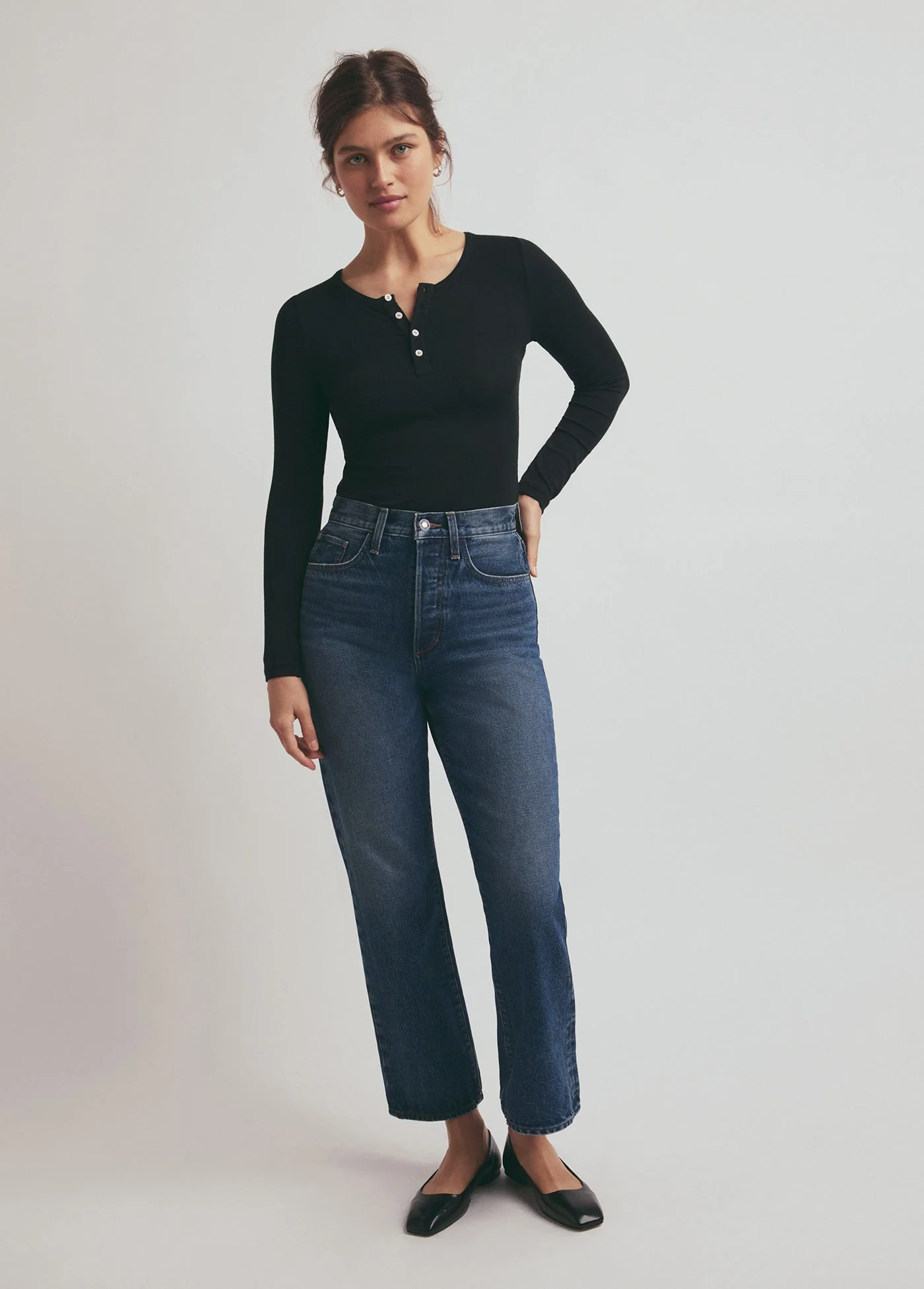 The Henley Ribbed Long Sleeve | Black - Image 3