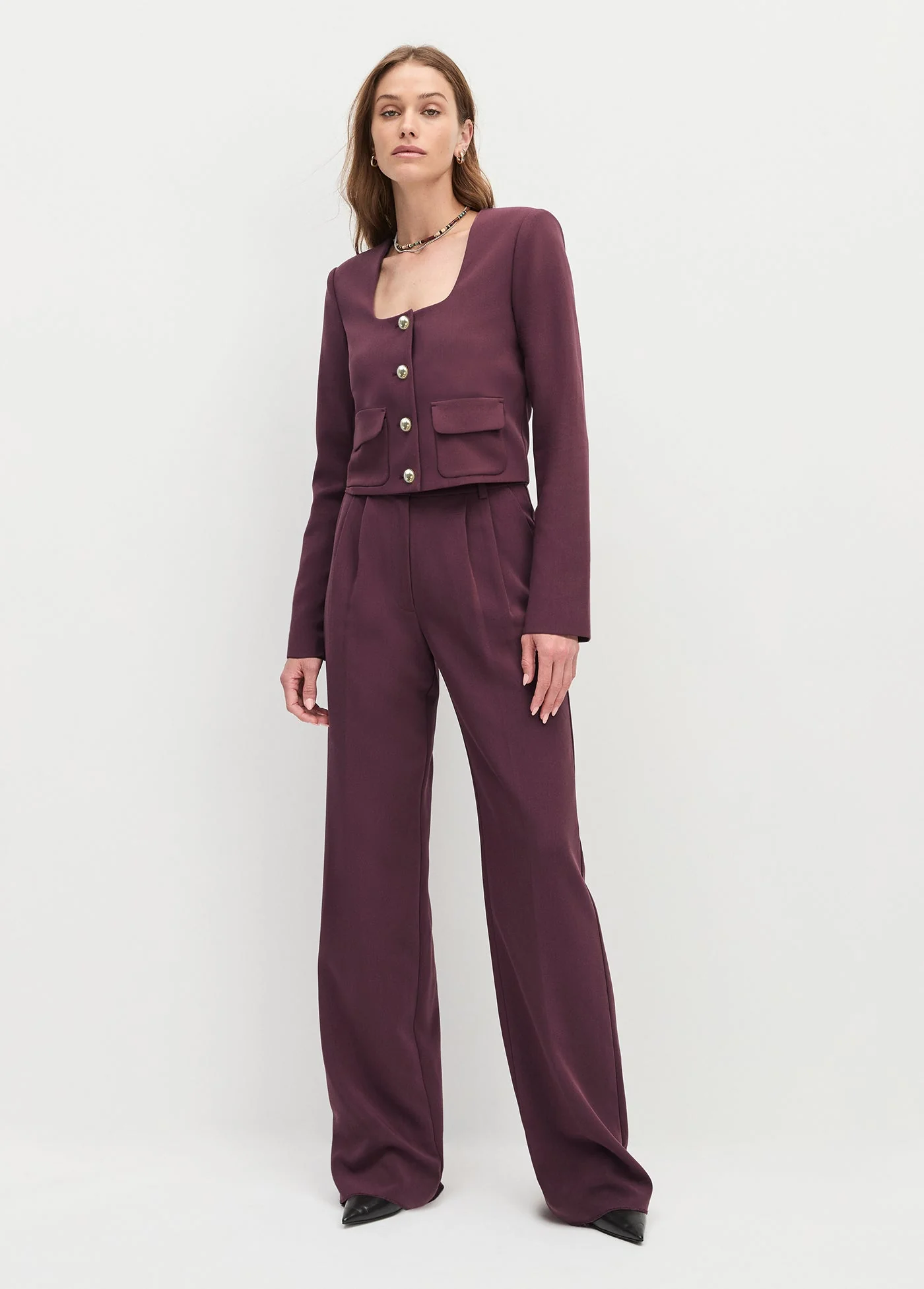 The Laura Crop Jacket | Burgundy Dahlia - Image 3