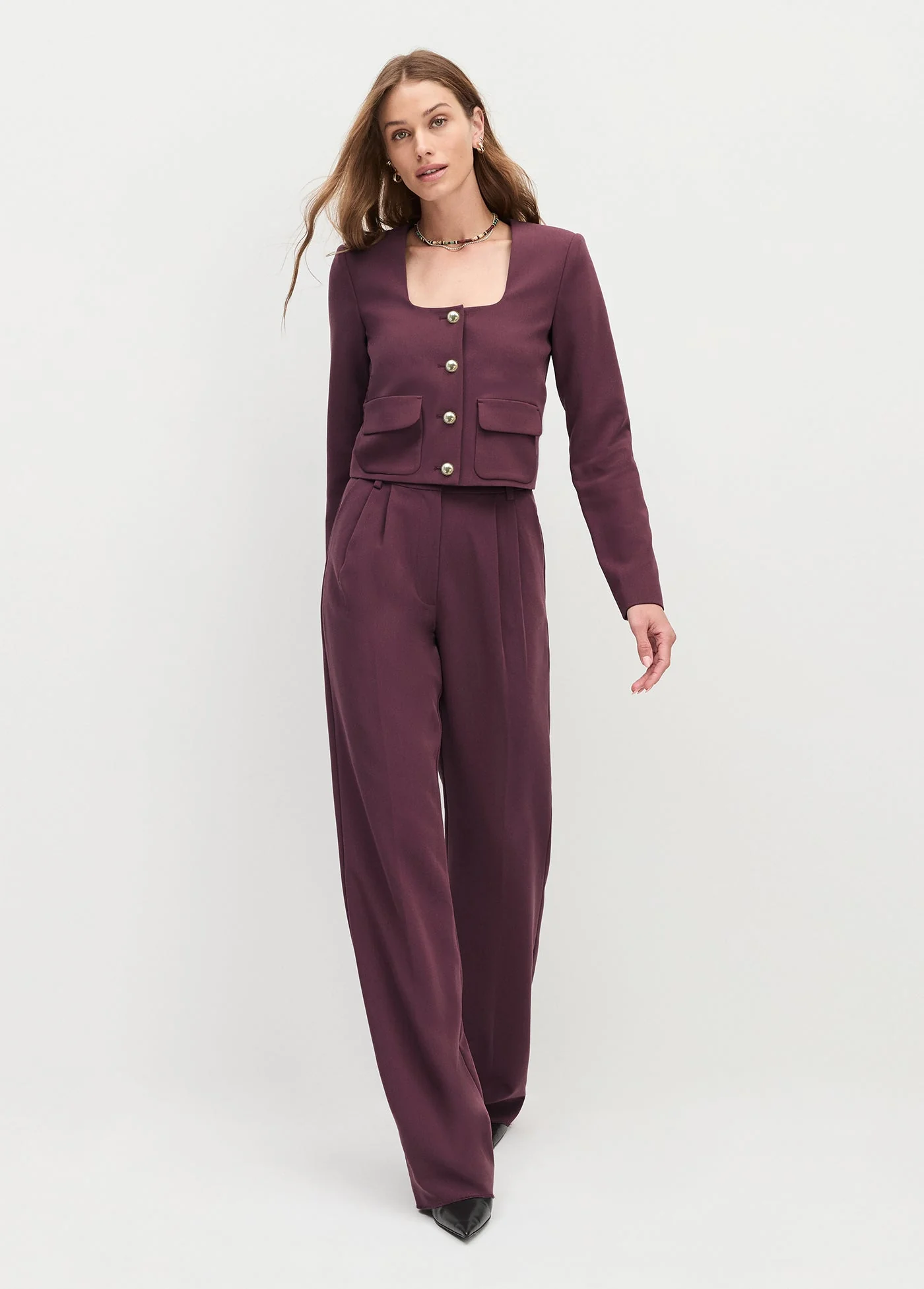 The Laura Crop Jacket | Burgundy Dahlia - Image 4