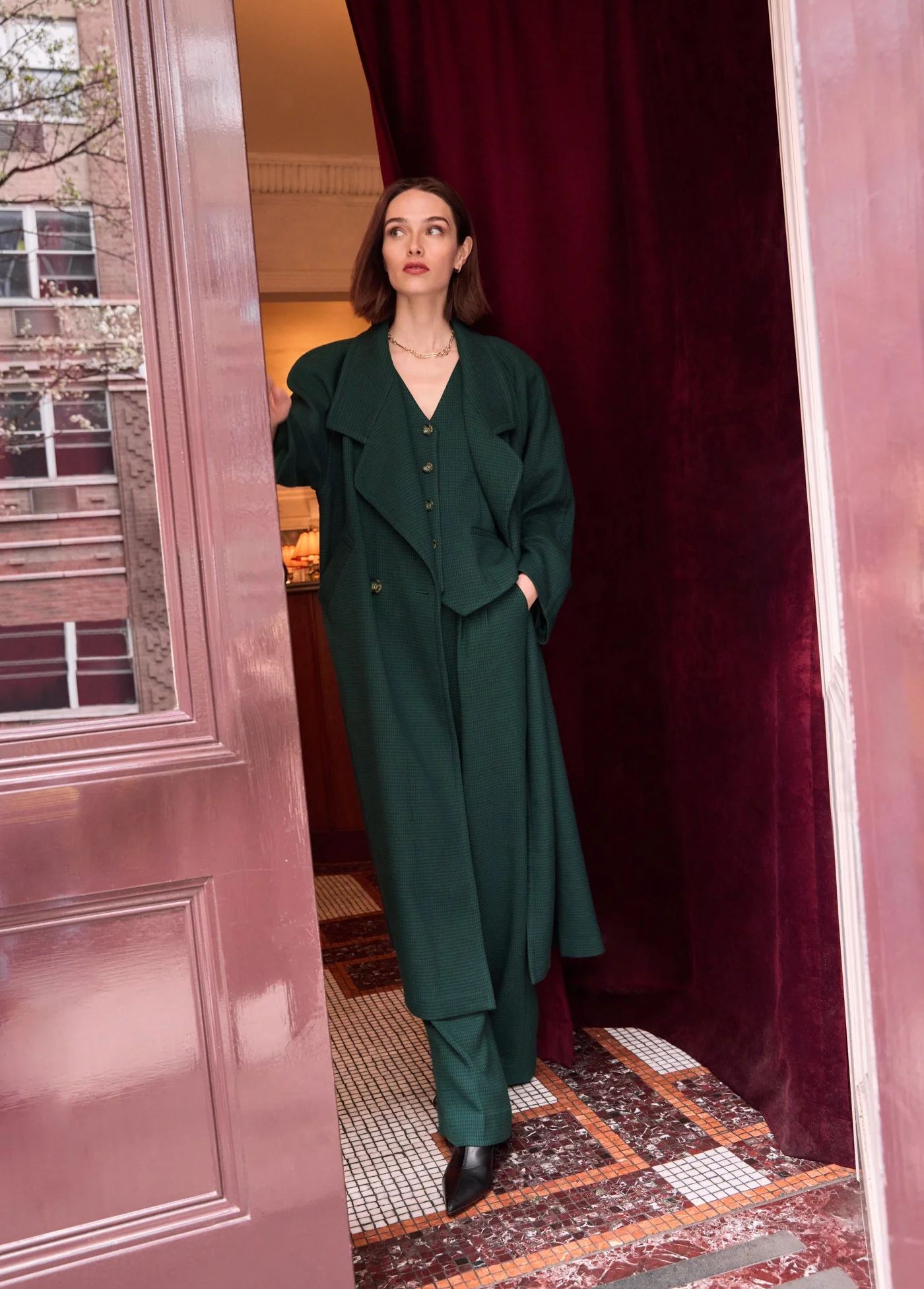 The Long Cameron Coat | Juniper Houndstooth