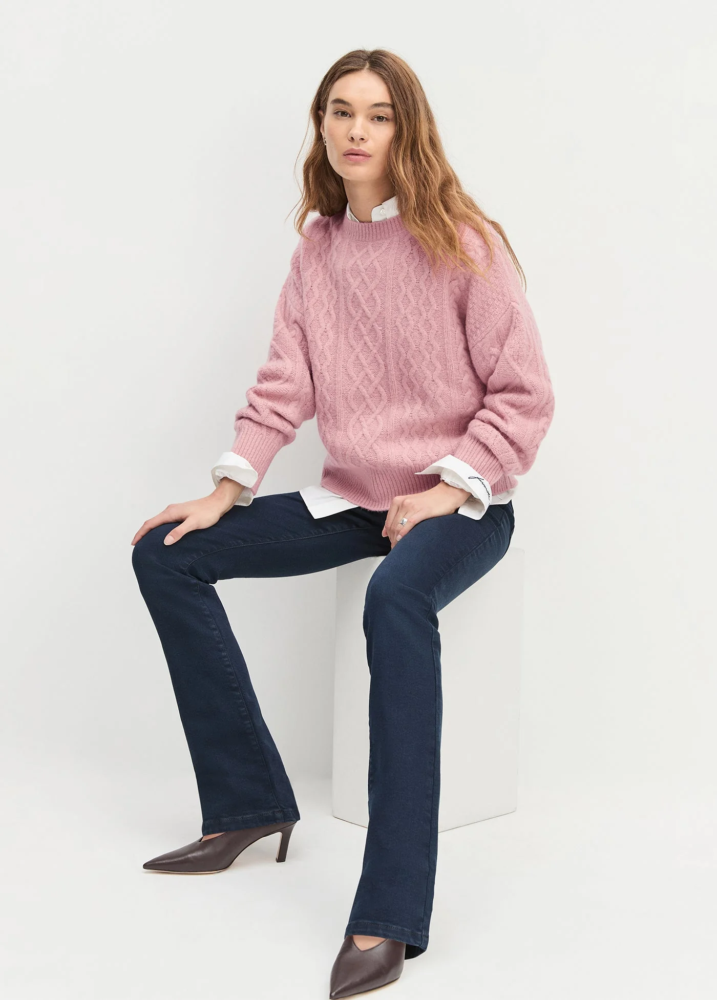 The Oversized Cable Sweater | Whimsical Rose - Image 3