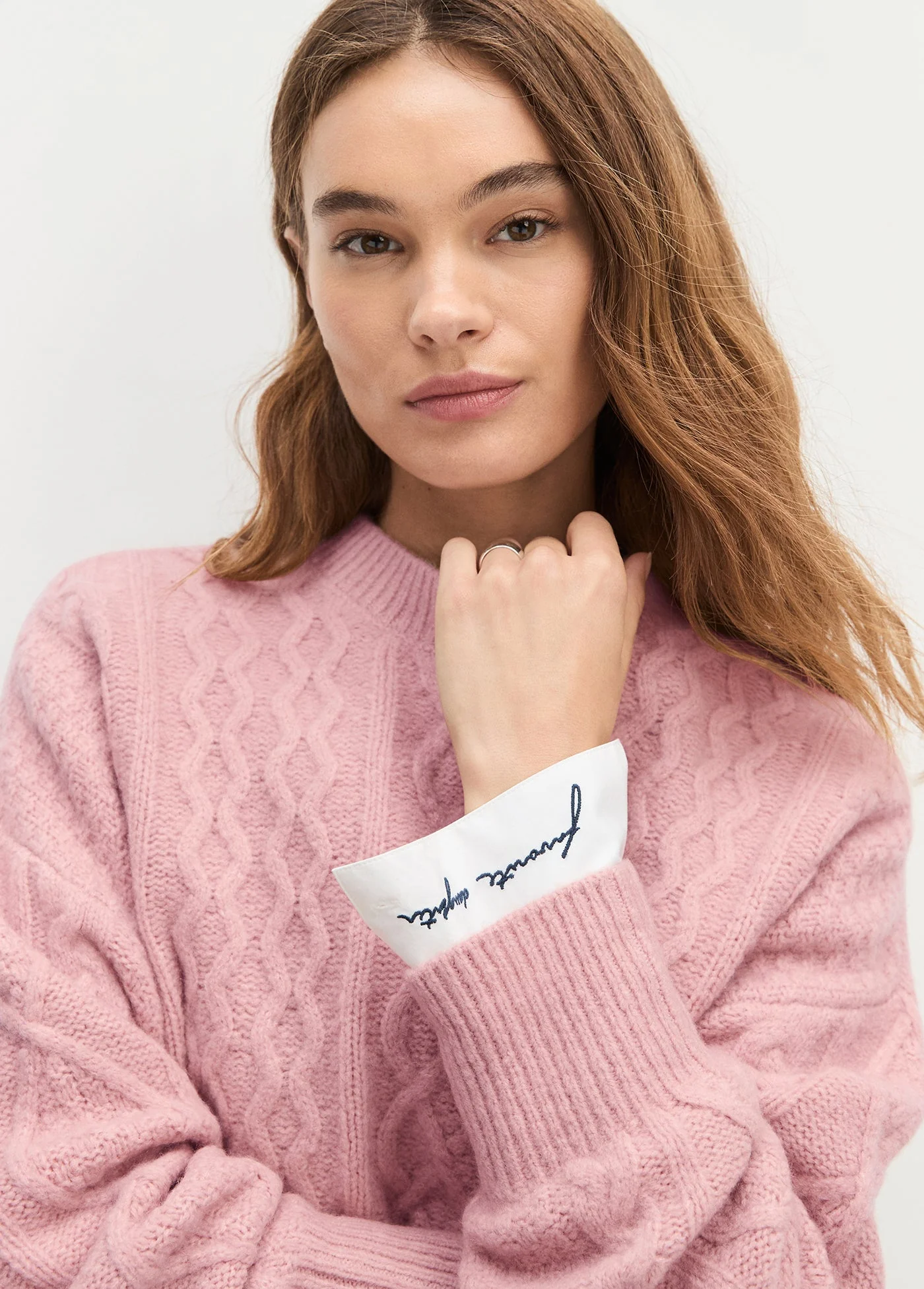 The Oversized Cable Sweater | Whimsical Rose - Image 4