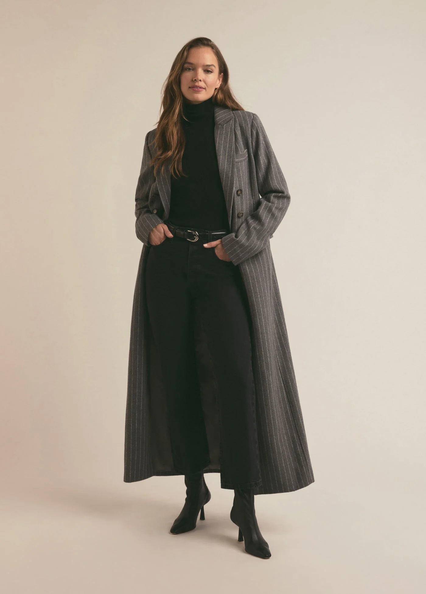 The Simon Coat | Grey White Pinstripe